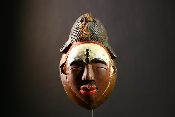 African Antique Puno Tribal Mask Authentic Handcarved Wooden Wall Art Ethnic Decor-G4332