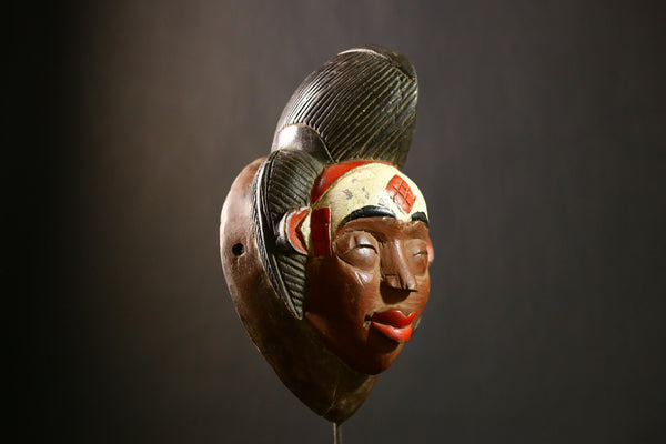 African Authentic Antique Puno Tribal Mask Handcrafted Wooden Wall Art Ethnic Decor-G4331