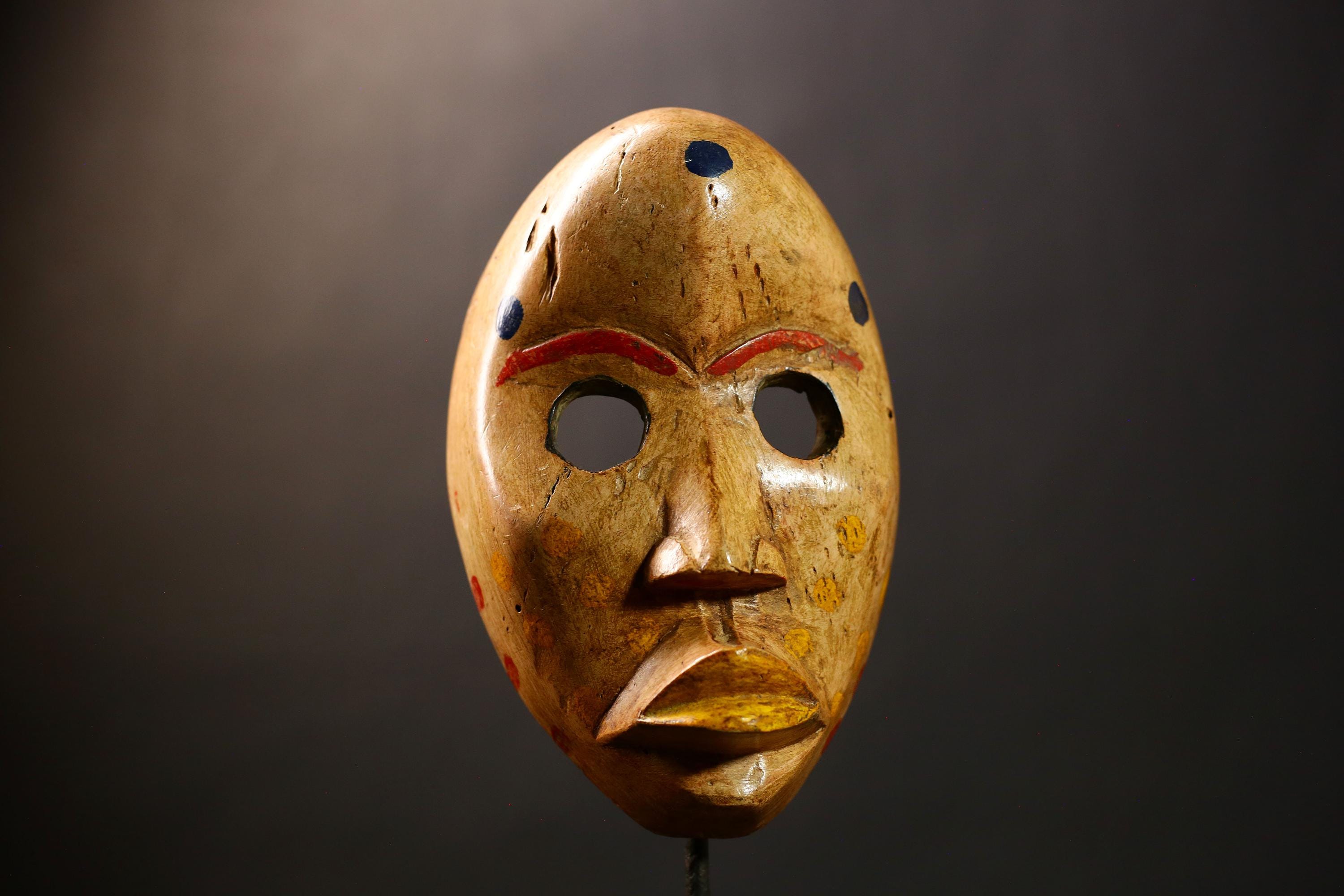 African Tribal Dan Mask | Vintage Hand Carved Wooden Wall Art | Unique Collectible for Home Decor | Ethnic Mask Decor Piece -G4565