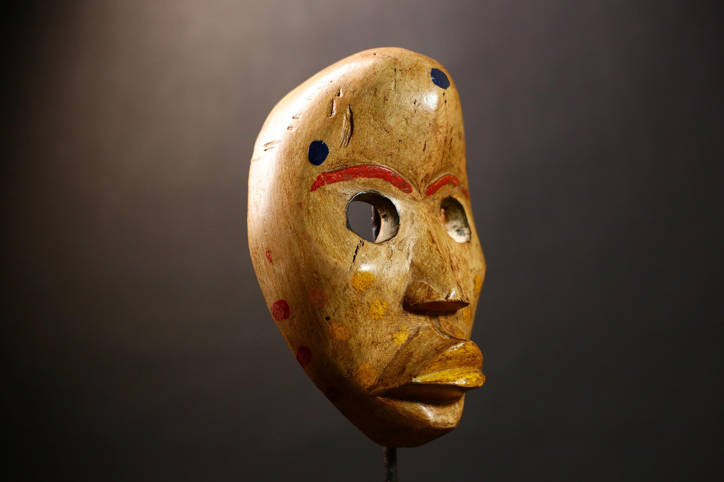 African Tribal Dan Mask | Vintage Hand Carved Wooden Wall Art | Unique Collectible for Home Decor | Ethnic Mask Decor Piece -G4565
