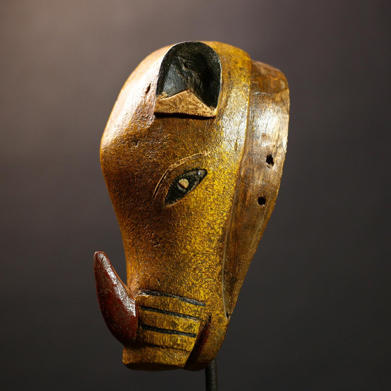 African Authentic Rhinoceros Mask Cameroon Babanki Tribe Handmade | Wooden Animal Face Wall Decor | Exotic Tribal Art Sculpture -G4588