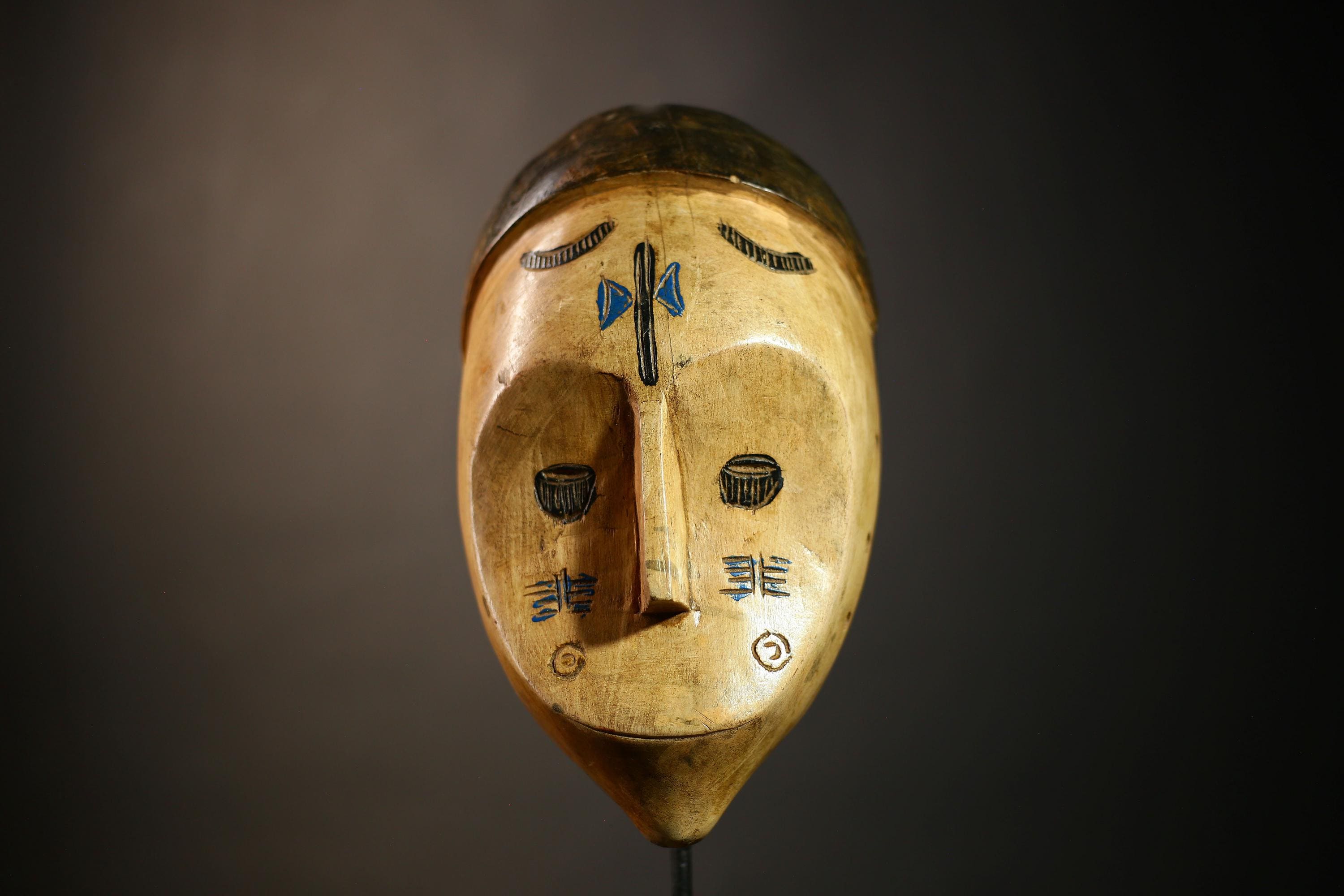 African Mask Lega Vintage Hand Carved Wooden Wall Hanging Tribal Art Decor | Unique Ethnic Home Accent | Authentic Collectible Art -G4601