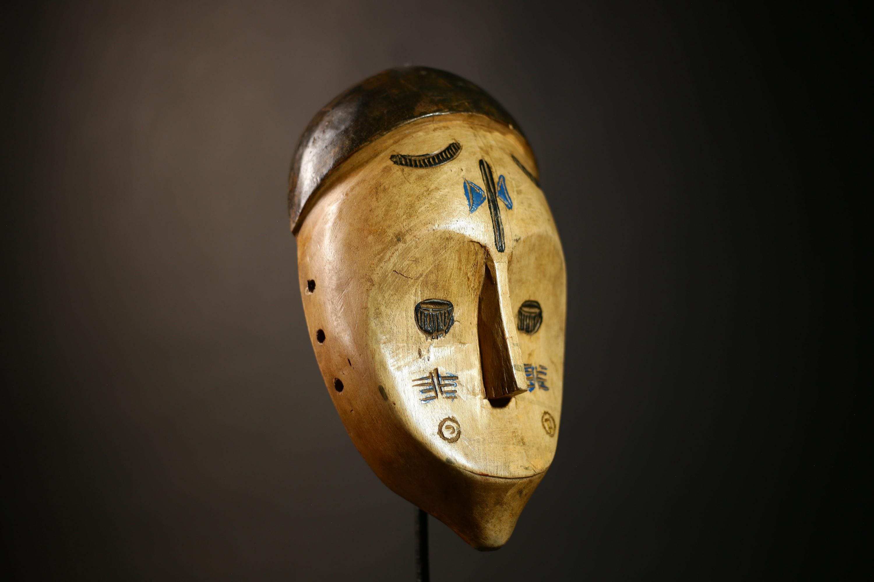 African Mask Lega Vintage Hand Carved Wooden Wall Hanging Tribal Art Decor | Unique Ethnic Home Accent | Authentic Collectible Art -G4601