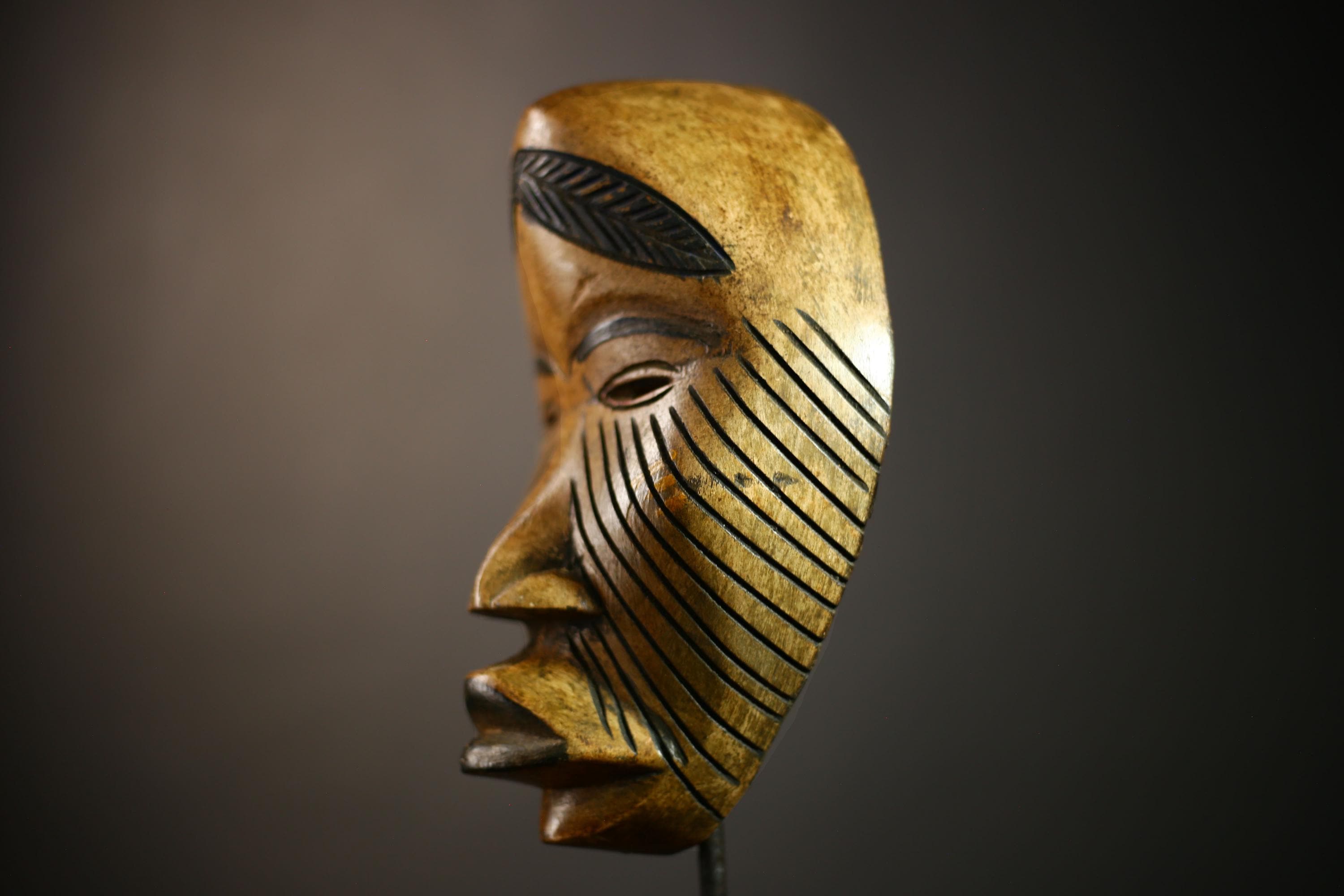 African Carved Tribal Mask | Authentic Wall Decor | Unique Dan Art | Handmade Ethnic Face | Decorative Home Accent-G4596