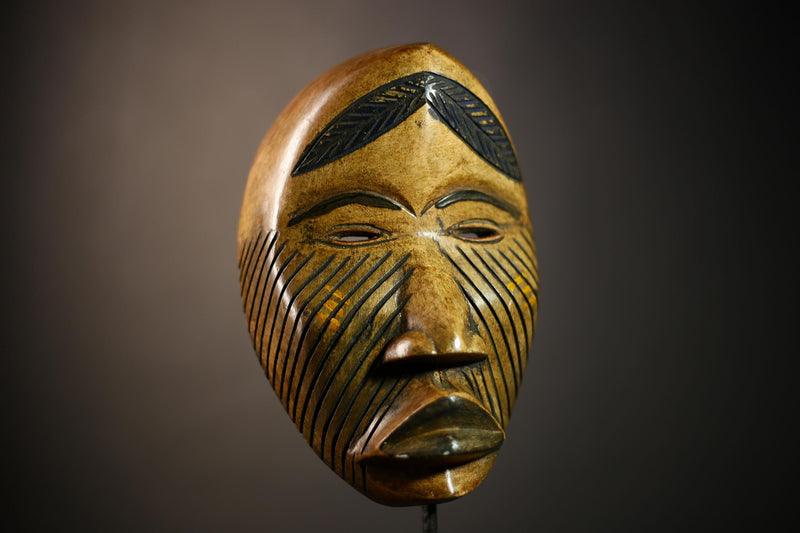 African Carved Tribal Mask | Authentic Wall Decor | Unique Dan Art | Handmade Ethnic Face | Decorative Home Accent-G4596