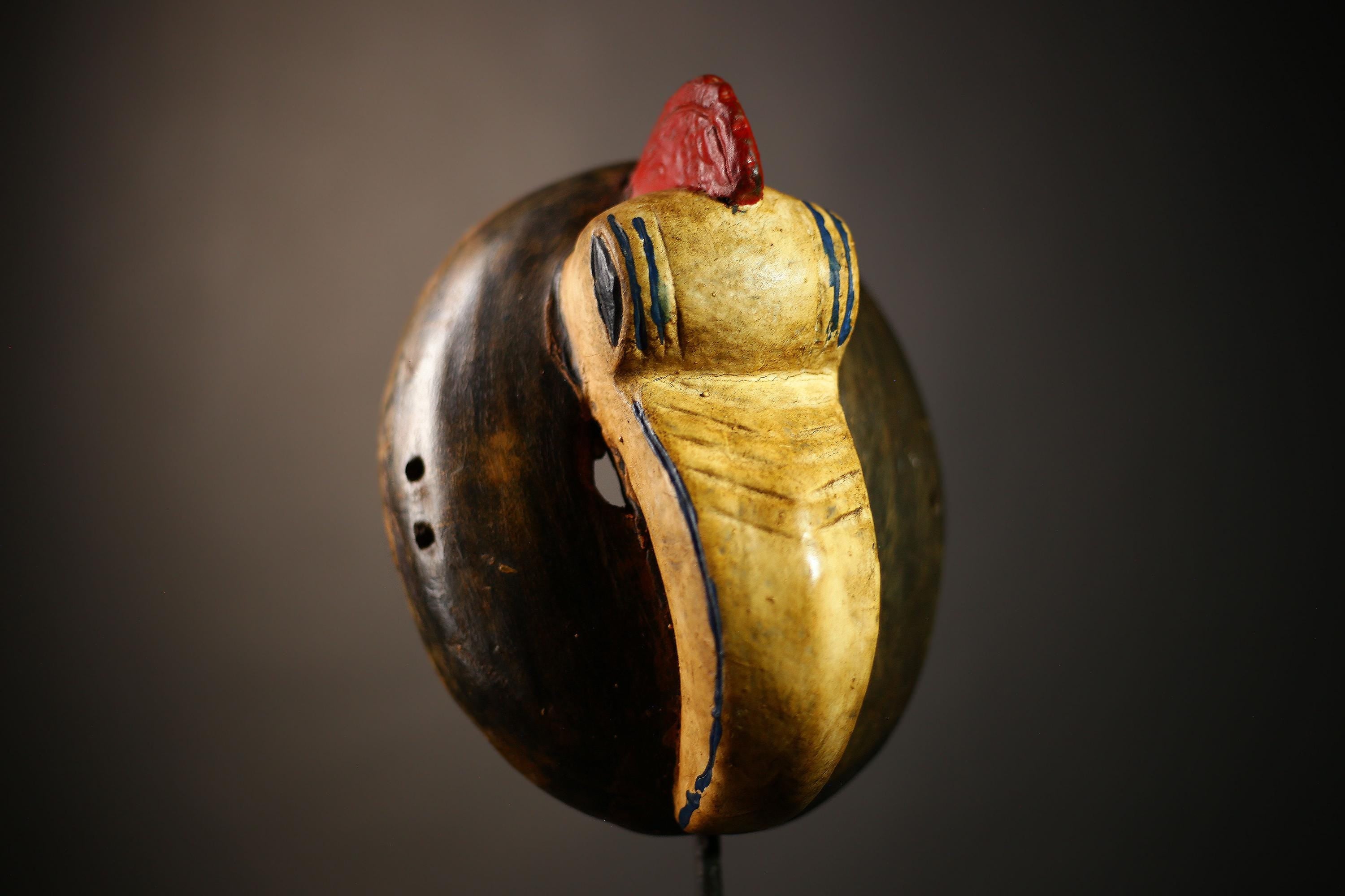 African Baule Mask Vintage Hand Carved Wall Art Unique Bidjogo Decor Piece | Authentic Tribal Artifact | Ethnic Home Accent-G4609