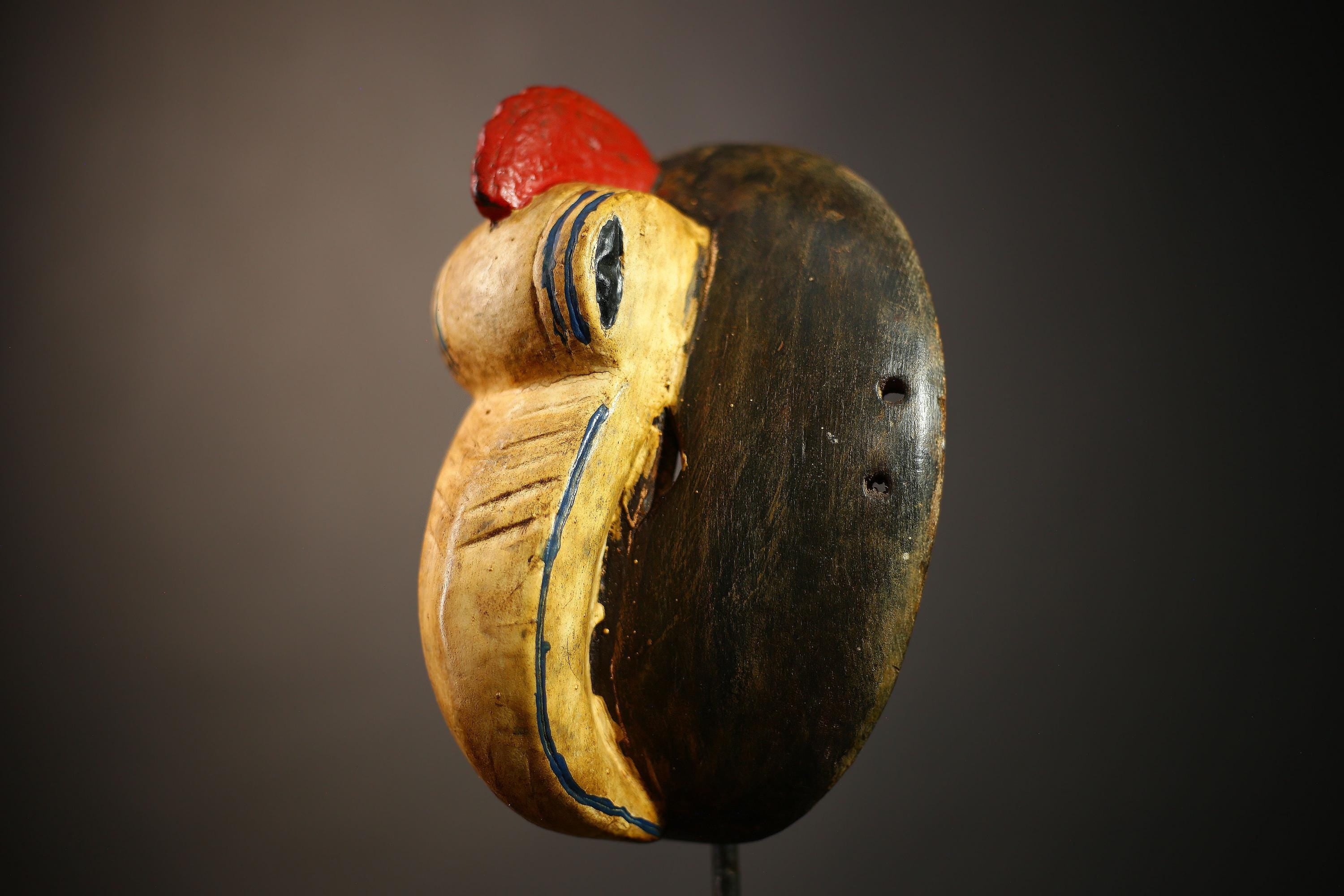 African Baule Mask Vintage Hand Carved Wall Art Unique Bidjogo Decor Piece | Authentic Tribal Artifact | Ethnic Home Accent-G4609