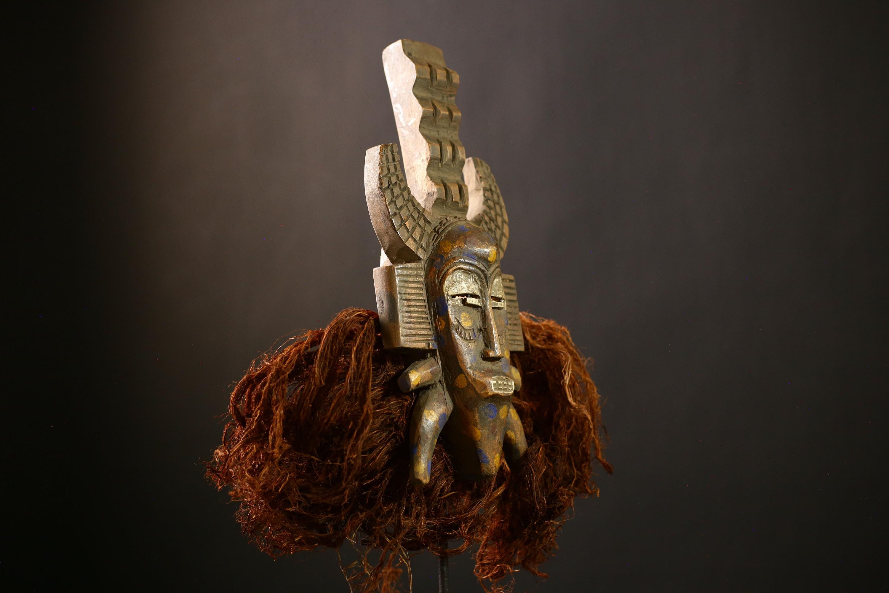 Authentic African Senufo Mask | Tribal Wood Decor | Vintage Home Art | Unique Face Mask Display | Cultural Ethnic Wall Piece -G4460