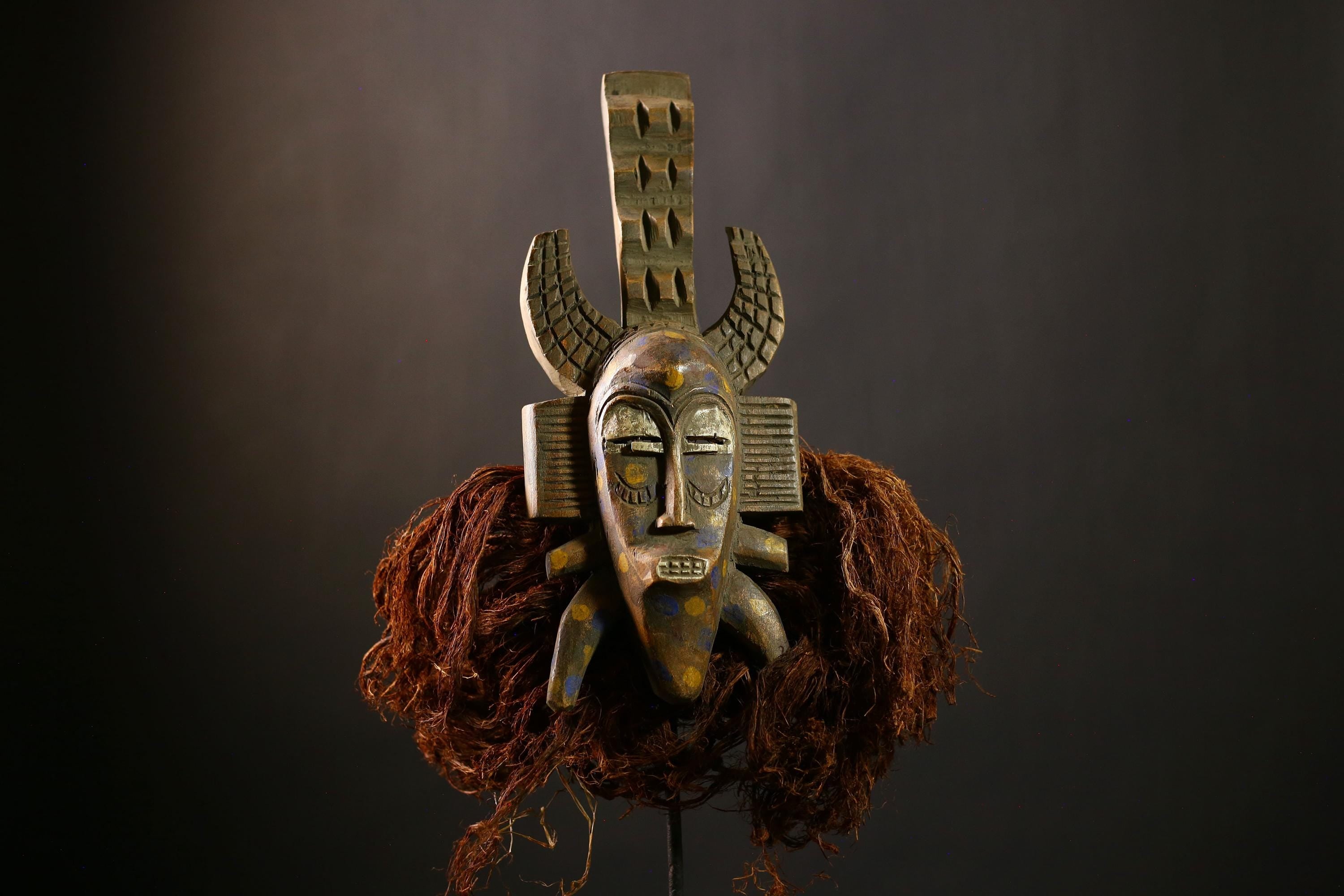 Authentic African Senufo Mask | Tribal Wood Decor | Vintage Home Art | Unique Face Mask Display | Cultural Ethnic Wall Piece -G4460