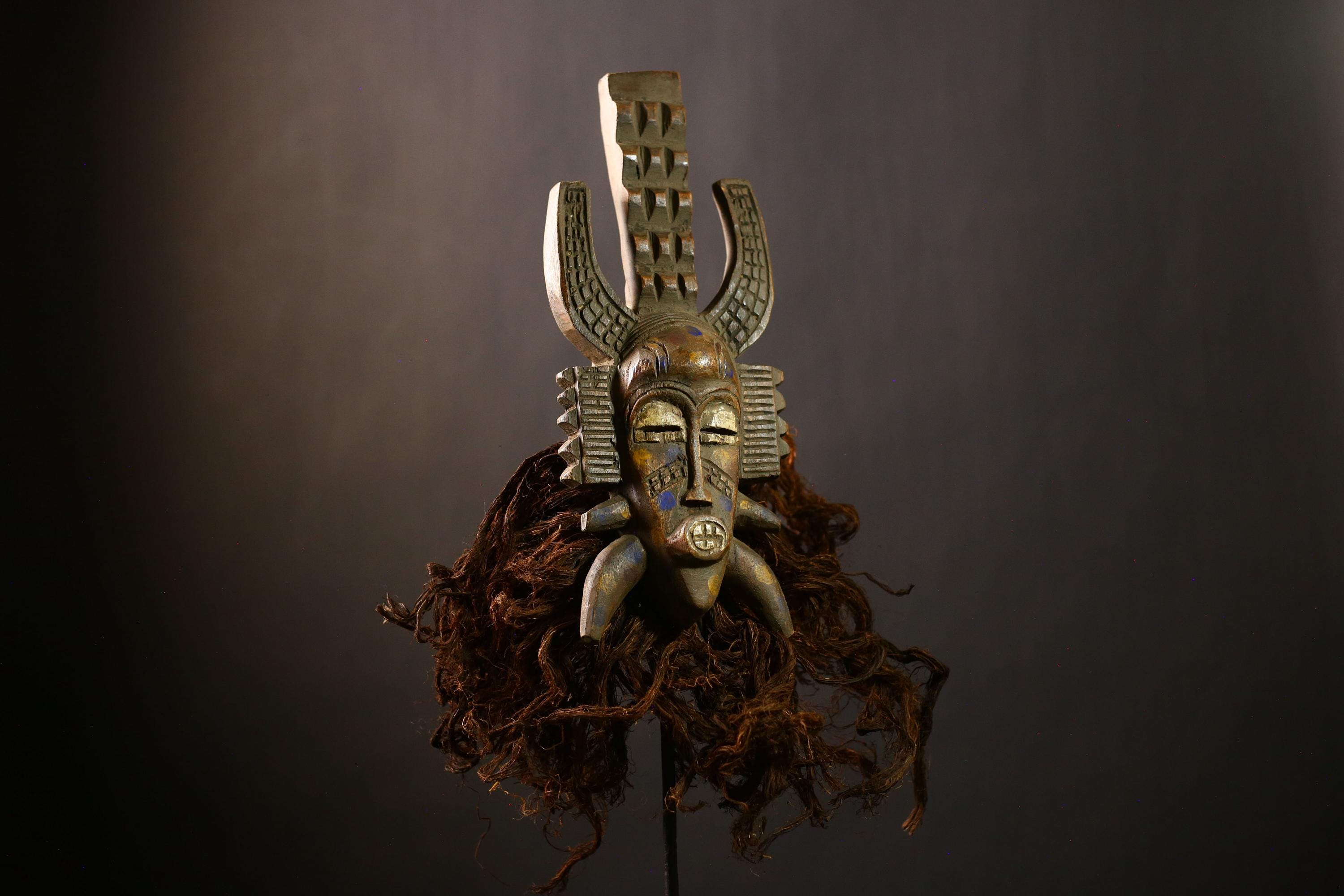 African Vintage Senufo Mask | Unique Wood Art Decor | Tribal Face Mask Gift | Authentic Home Decoration | Cultural Wall Art Piece-G4455