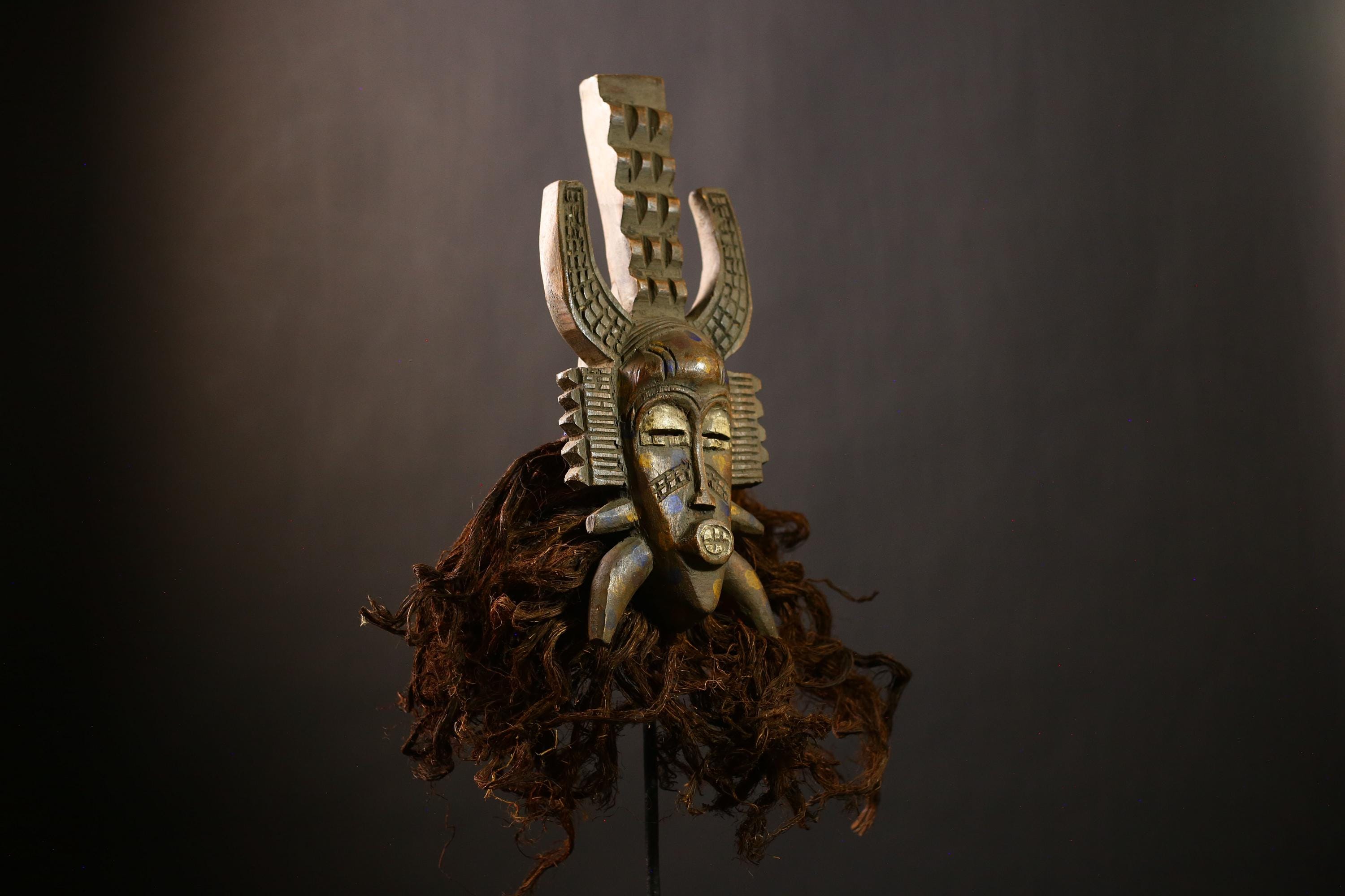African Vintage Senufo Mask | Unique Wood Art Decor | Tribal Face Mask Gift | Authentic Home Decoration | Cultural Wall Art Piece-G4455