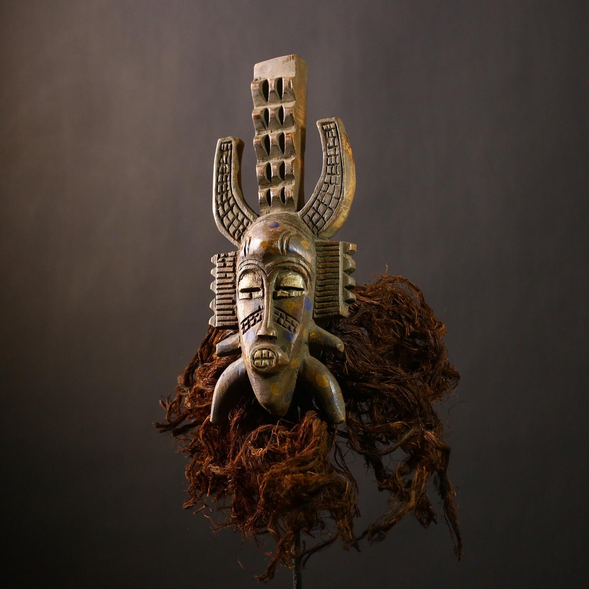 African Vintage Senufo Mask | Unique Wood Art Decor | Tribal Face Mask Gift | Authentic Home Decoration | Cultural Wall Art Piece-G4455
