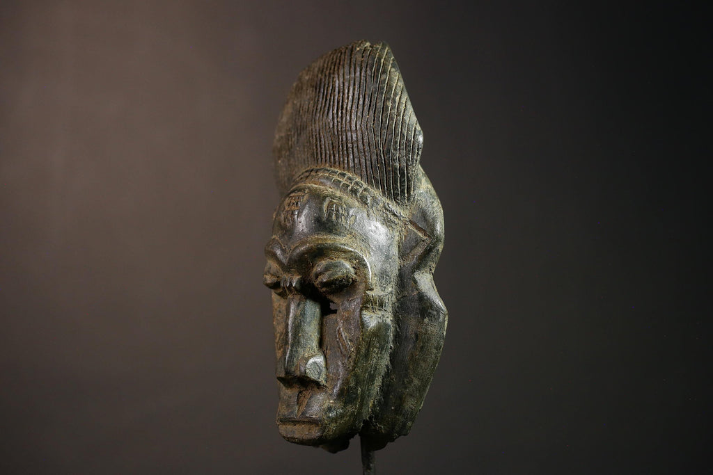 African Baule Mask Hand Carved Tribal Face Art Unique Wood Wall Decor Accent | Ethnic Home Decor | Artisan Handmade Sculpture-G4634