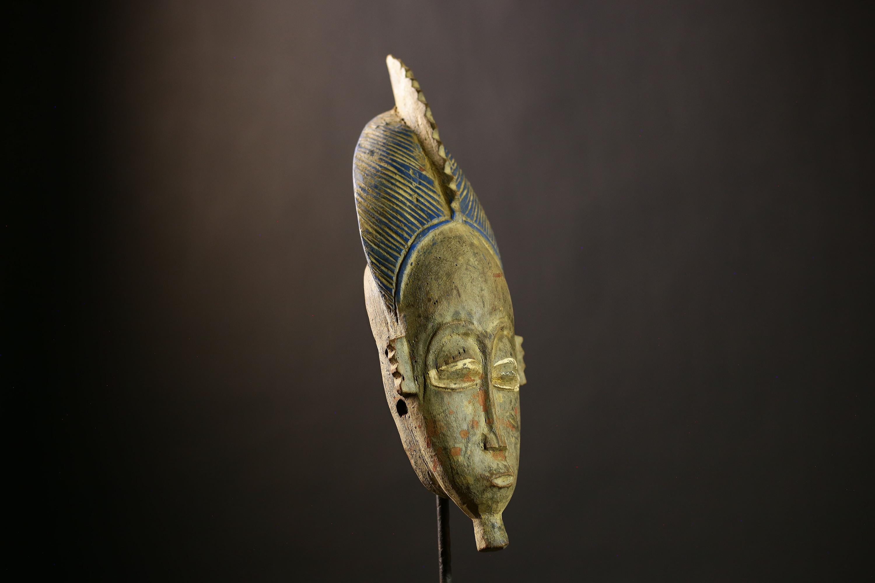 Vintage African Baule Mask | Tribal Wood Carved Art | Unique Wall Decor | Handmade Ethnic Mask | Collectible Home Accent | Gifts -4800