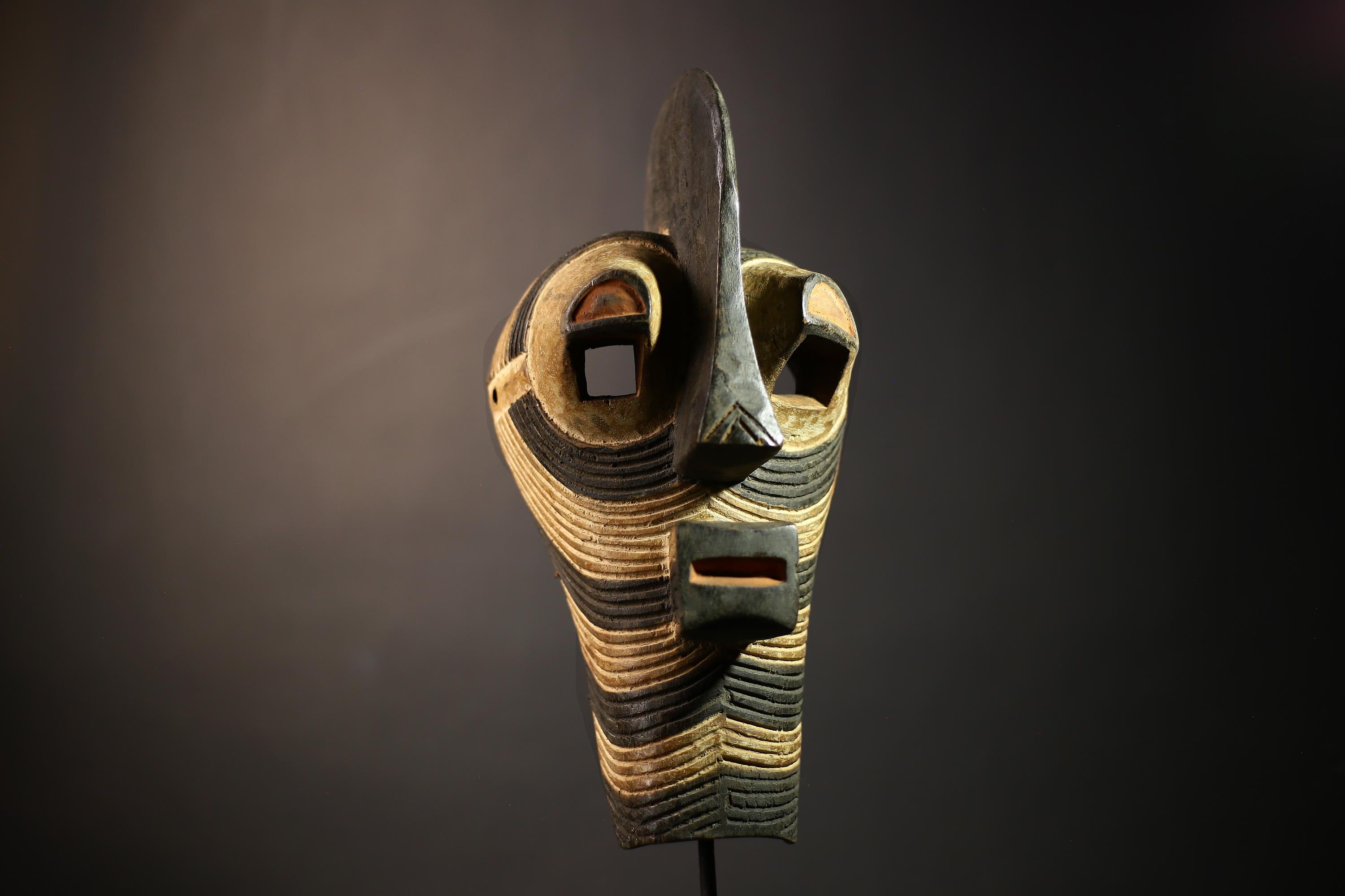 African Tribal Mask | Carved Wooden Art | Songye Kifwebe Design | Unique Vertical Decor | Ethnic Accent Piece | Home Wall Decor-G4663
