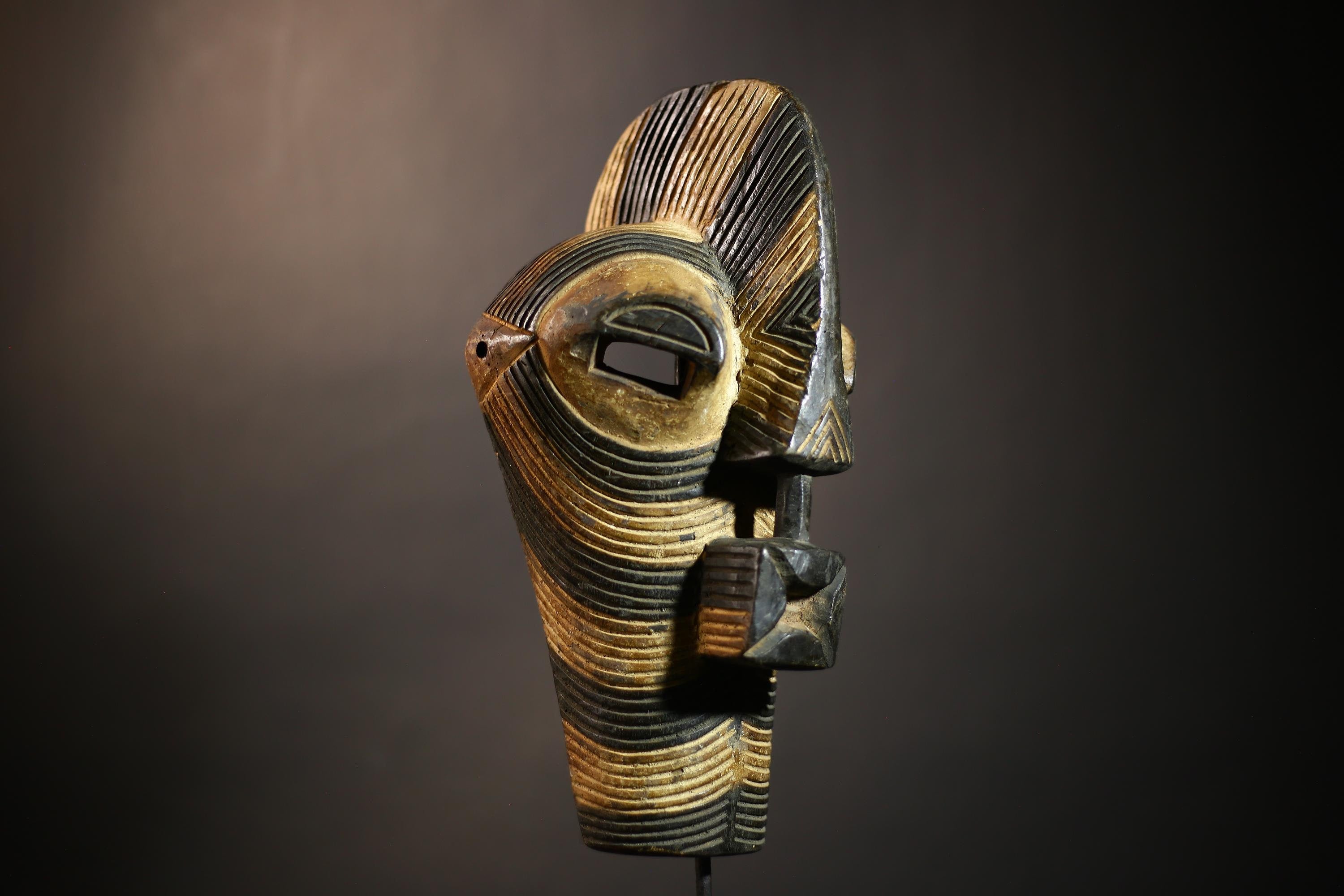 African Tribal Mask | Unique Kifwebe Wood Art | Carved Vertical Design | Handcrafted Decor Piece | Cultural Wall Hanging | Ethnic -G4667