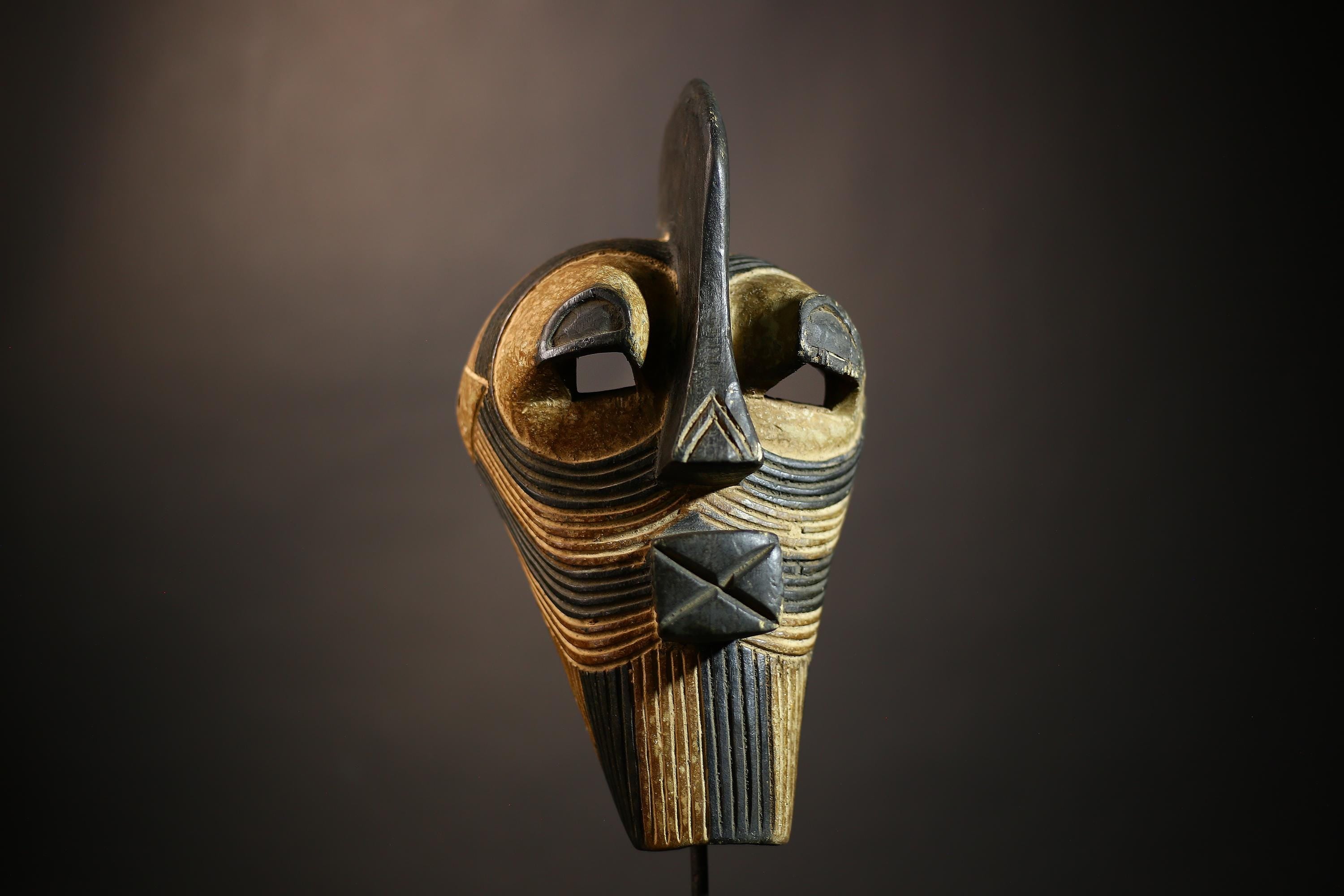 African Wood Mask | Antique Kifwebe Tribal Art | Unique Authentic Decor | Songye Heritage Piece | Handcrafted Wall Accent | Cultural -G4669