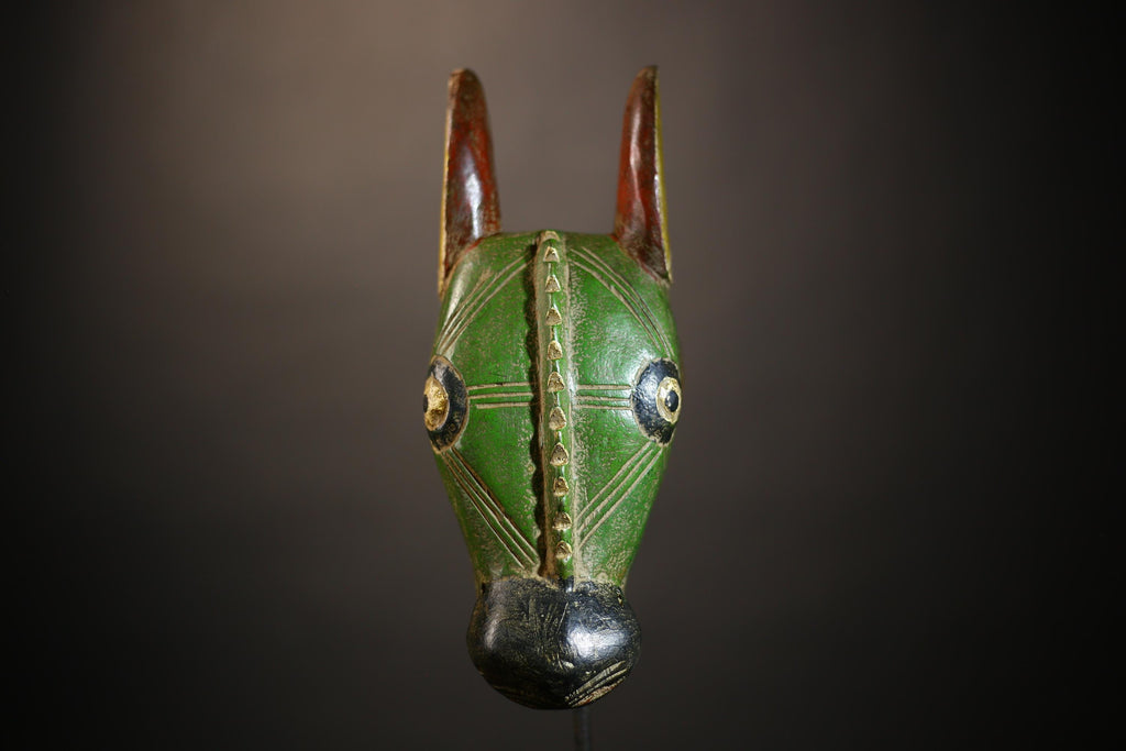 African Donkey Mask Tribal Face Wood Hand Carved Home Decor Wall Art | Boho Wall Hanging Unique Art for Collectors Gift  -G4711