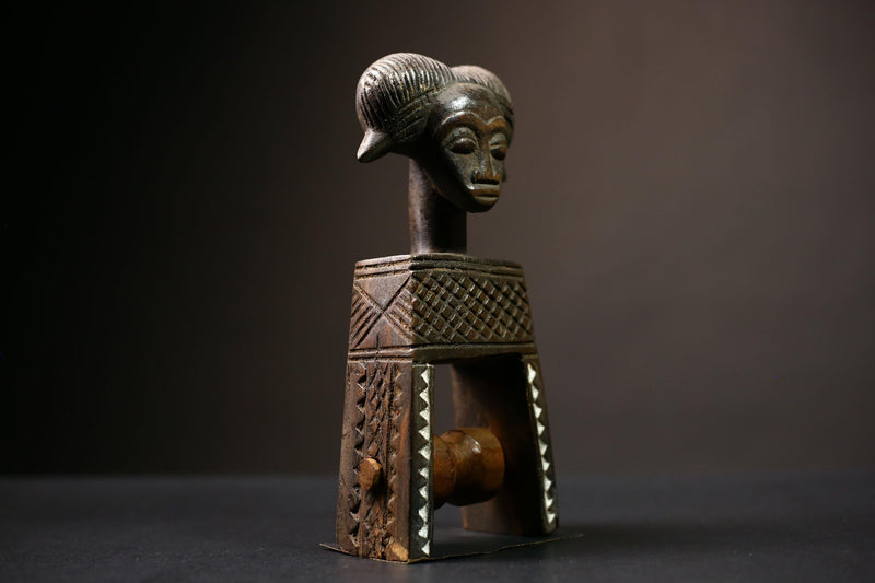 African Guro Heddle Pulley Wood Statue Handmade Loom Weaving Decor | Unique Artisan Craft | Cultural Home | Collectible Sculpture-G4482