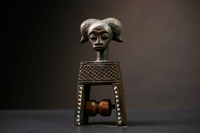 African Guro Heddle Pulley Wood Statue Handmade Loom Weaving Decor | Unique Artisan Craft | Cultural Home | Collectible Sculpture-G4482