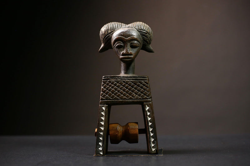 African Guro Heddle Pulley Wood Statue Handmade Loom Weaving Decor | Unique Artisan Craft | Cultural Home | Collectible Sculpture-G4482