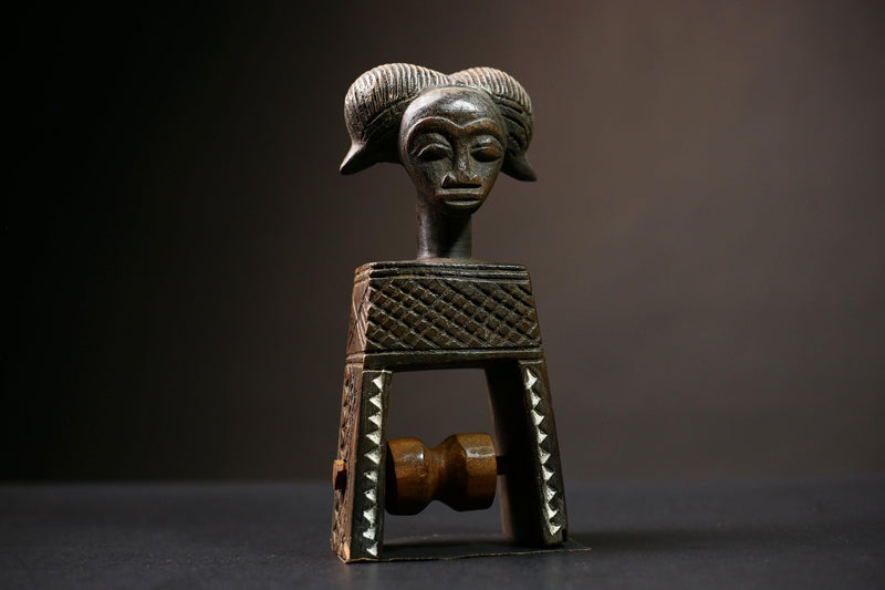 African Guro Heddle Pulley Wood Statue Handmade Loom Weaving Decor | Unique Artisan Craft | Cultural Home | Collectible Sculpture-G4482