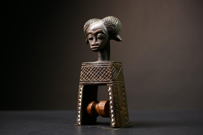 African Guro Heddle Pulley Wood Statue Handmade Loom Weaving Decor | Unique Artisan Craft | Cultural Home | Collectible Sculpture-G4482