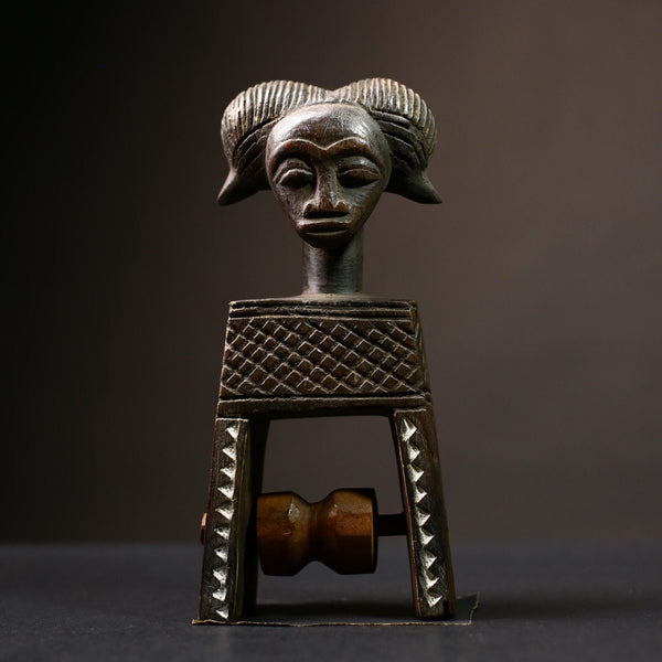 African Guro Heddle Pulley Wood Statue Handmade Loom Weaving Decor | Unique Artisan Craft | Cultural Home | Collectible Sculpture-G4482