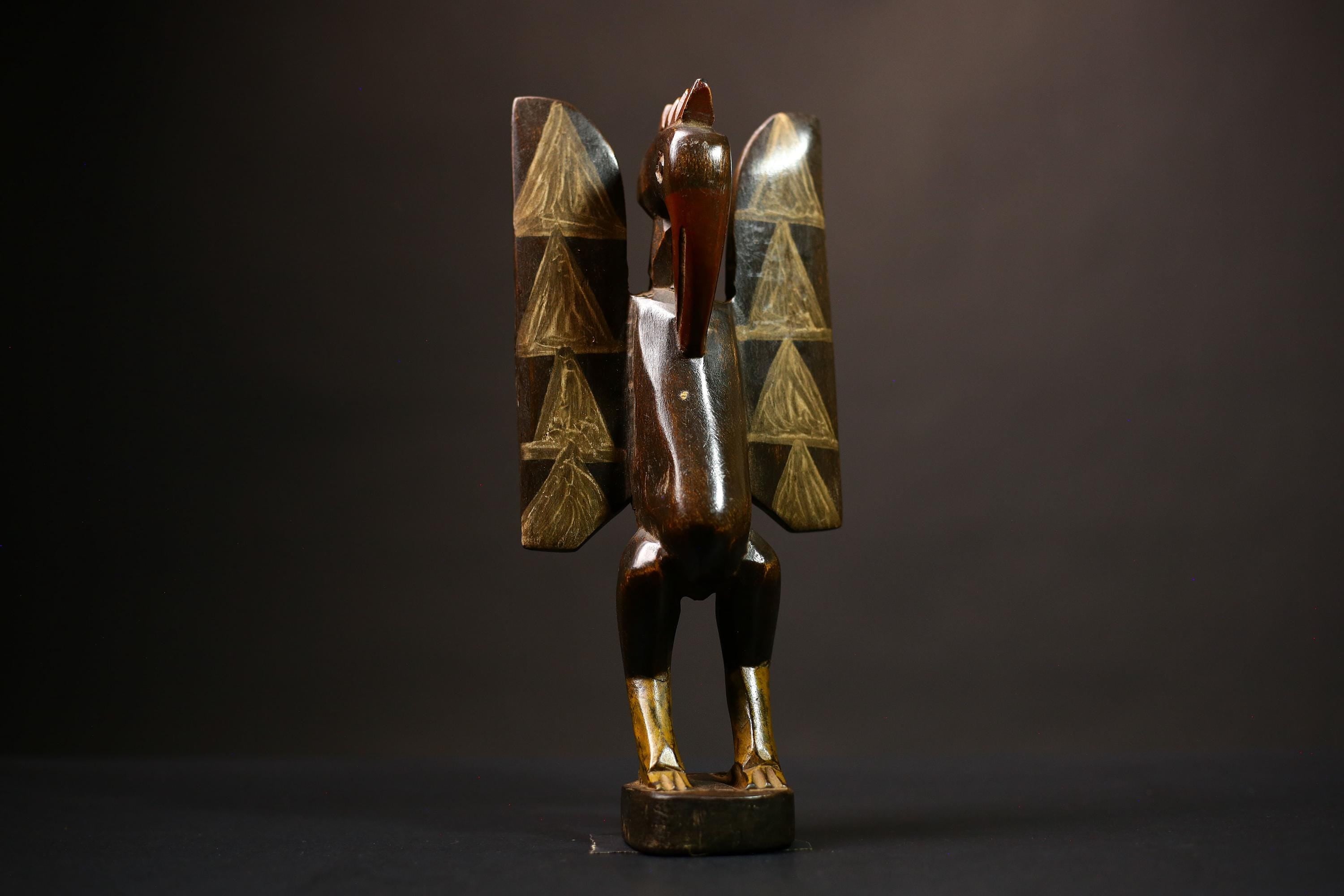 African Handmade Senufo Prosperity Bird Statue Wooden Decor Art Figurine | Unique Tribal Artwork | Ethnic Home Accent | Collectible-G4477