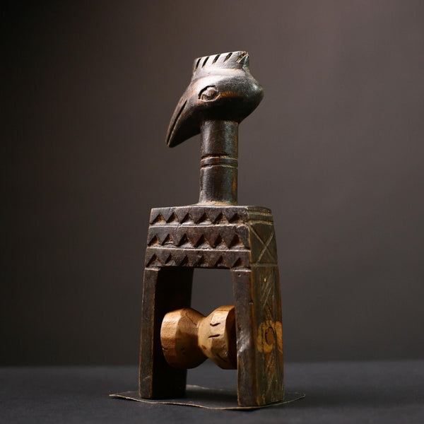 African Konantré Pulley Caliper Sculpture | Unique West African Tribal Art | Handcrafted Wooden Decor Piece-G4501