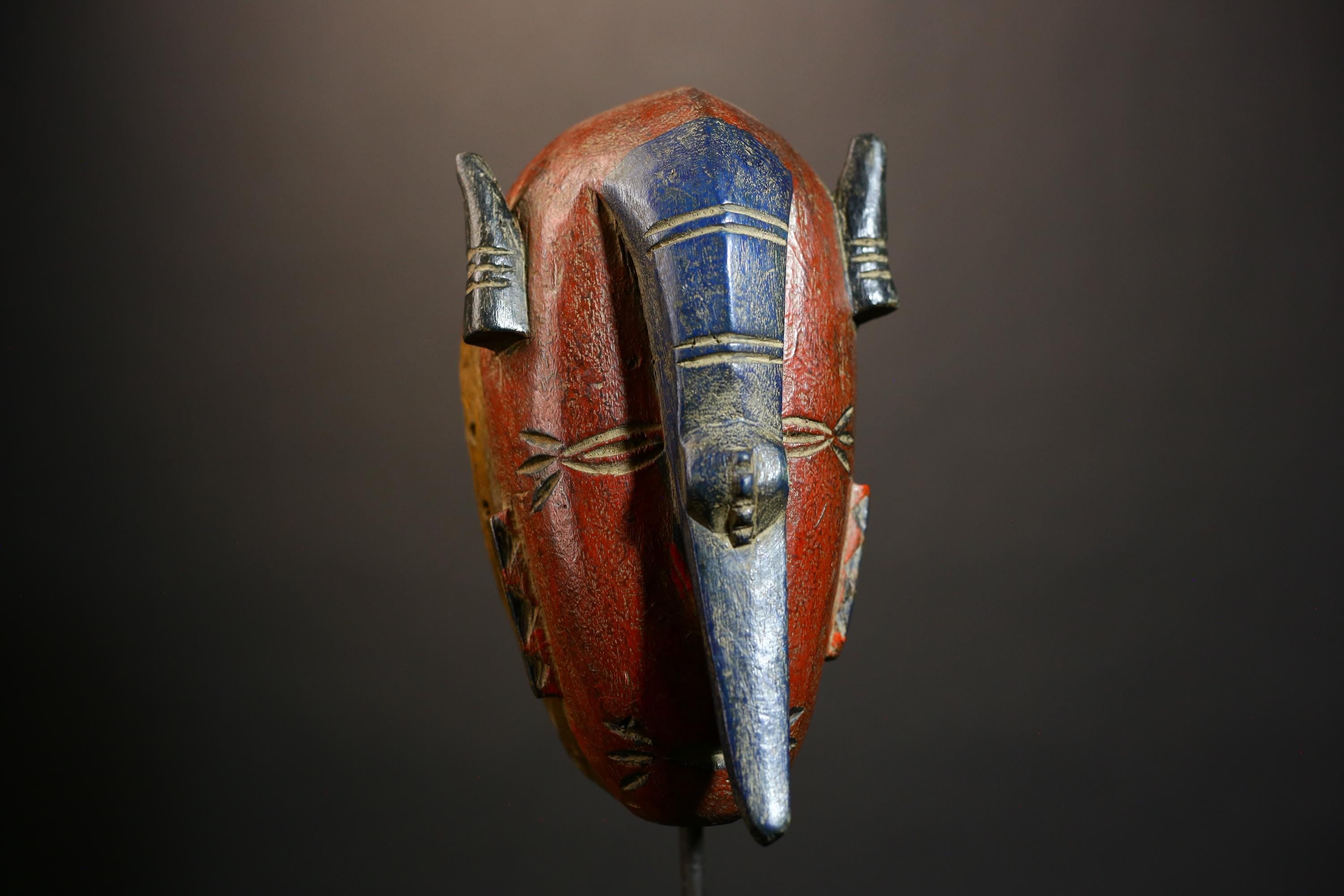 African Tribal Elephant Nose Masks | Unique Wooden Face Art | Decorative Home Decor for Cultural Accent and Wall Display-G4722