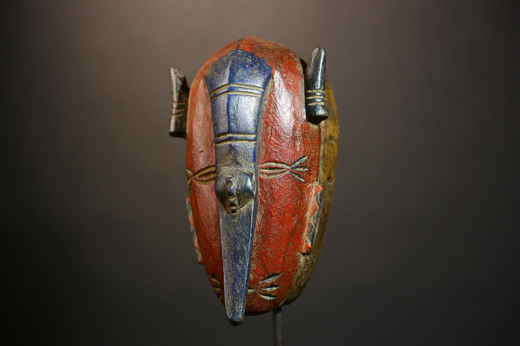 African Tribal Elephant Nose Masks | Unique Wooden Face Art | Decorative Home Decor for Cultural Accent and Wall Display-G4722