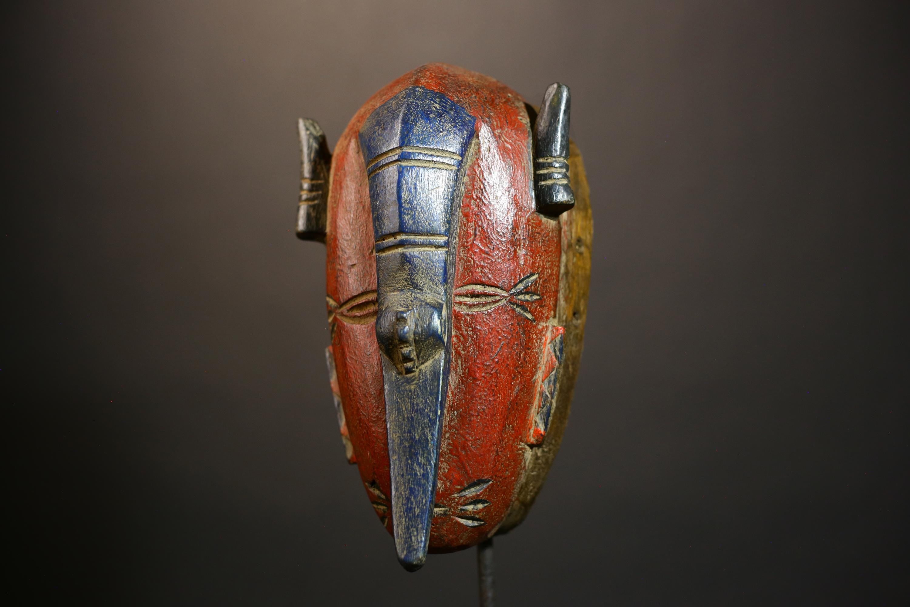 African Tribal Elephant Nose Masks | Unique Wooden Face Art | Decorative Home Decor for Cultural Accent and Wall Display-G4722