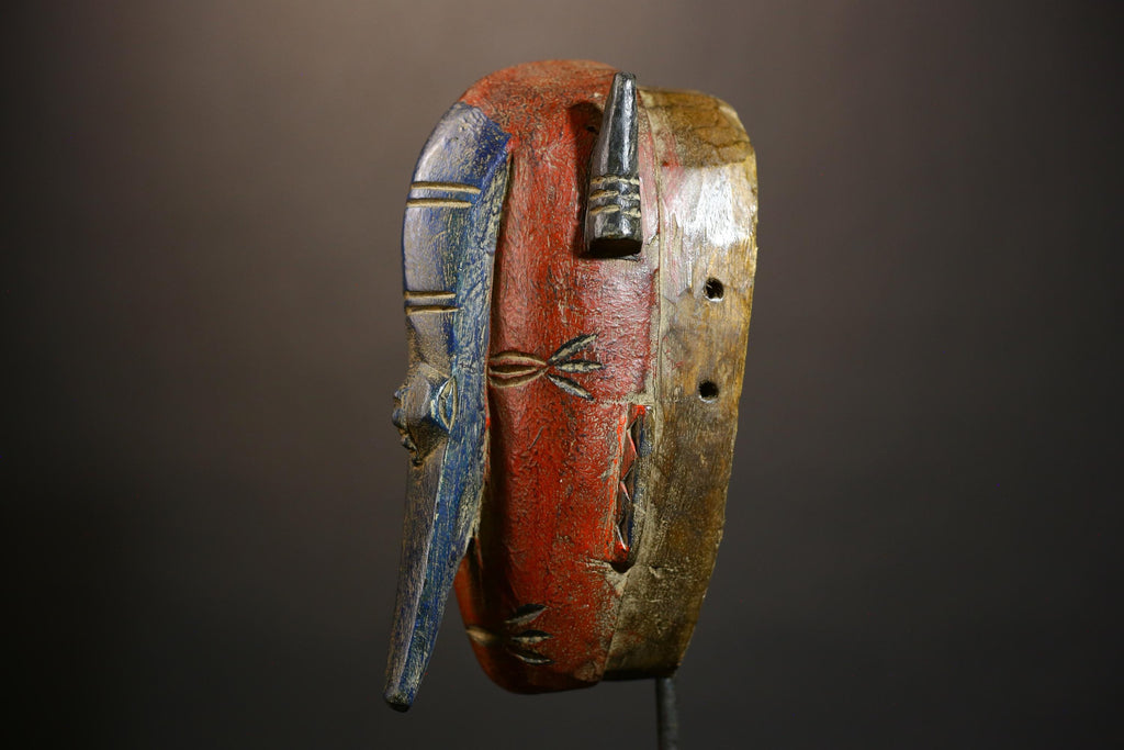 African Tribal Elephant Nose Masks | Unique Wooden Face Art | Decorative Home Decor for Cultural Accent and Wall Display-G4722