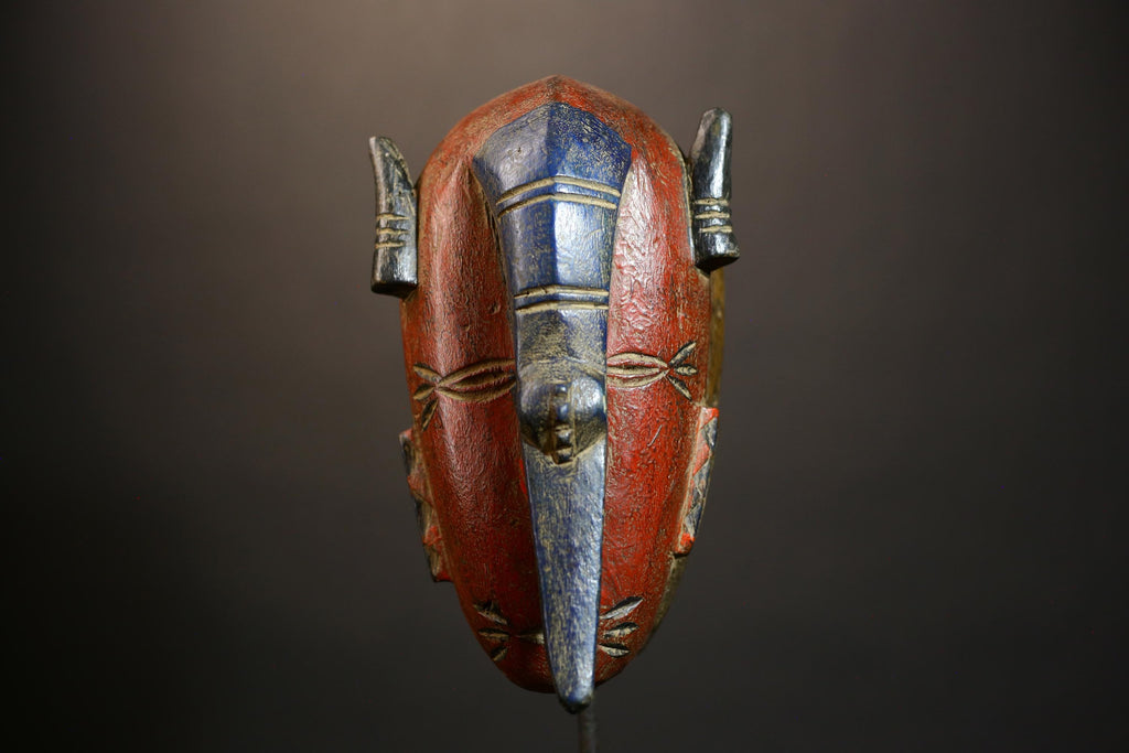 African Tribal Elephant Nose Masks | Unique Wooden Face Art | Decorative Home Decor for Cultural Accent and Wall Display-G4722