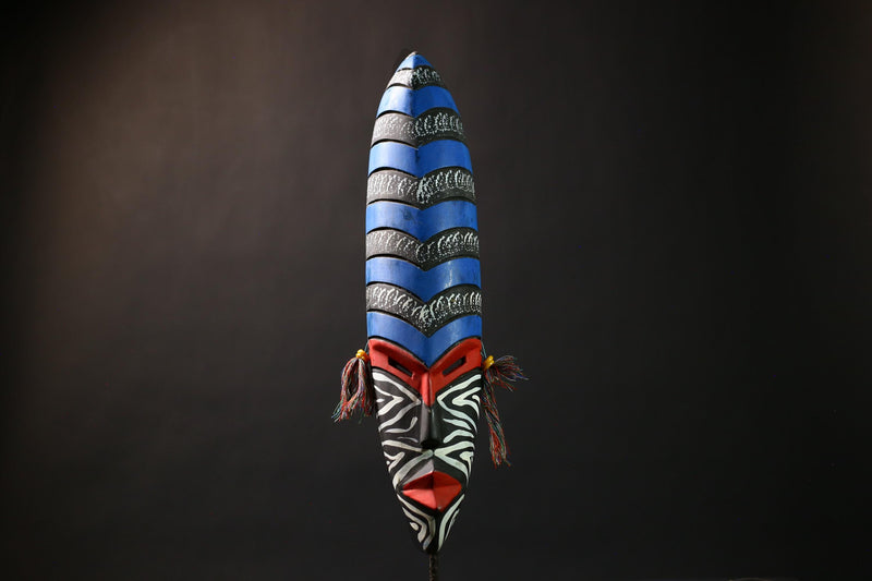 African Blue Ghana Mask | Handmade Tribal Art Decor | Unique Wall Accent | Eye-Catching Ethnic Art | Cultural Home Decor -6126