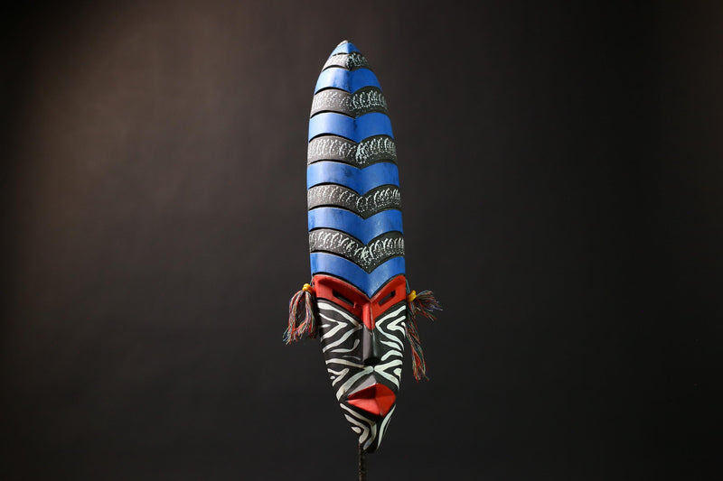 African Blue Ghana Mask | Handmade Tribal Art Decor | Unique Wall Accent | Eye-Catching Ethnic Art | Cultural Home Decor -6126