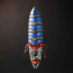 African Blue Ghana Mask | Handmade Tribal Art Decor | Unique Wall Accent | Eye-Catching Ethnic Art | Cultural Home Decor -6126