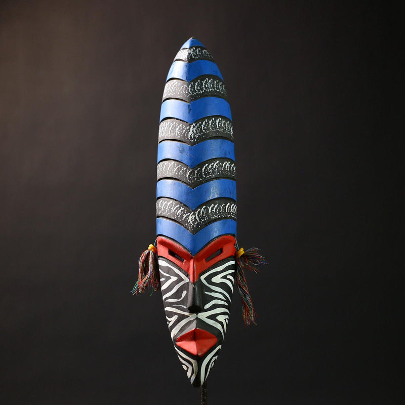 African Blue Ghana Mask | Handmade Tribal Art Decor | Unique Wall Accent | Eye-Catching Ethnic Art | Cultural Home Decor -6126