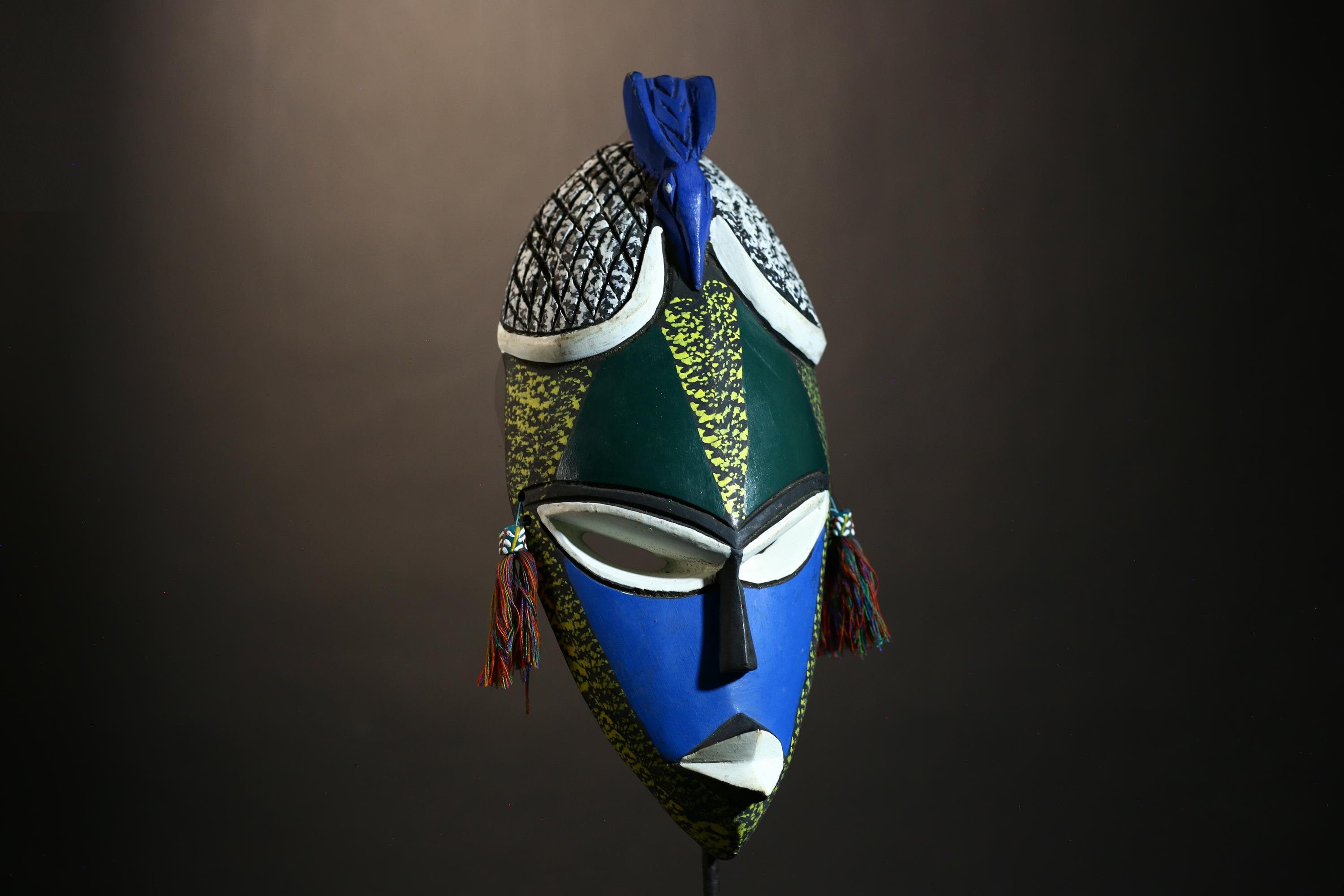 African Mask Vintage Green Decorative Tribal Art | Unique Collectors Item | Handcrafted Face Sculpture for Cultural Home Decor-6123