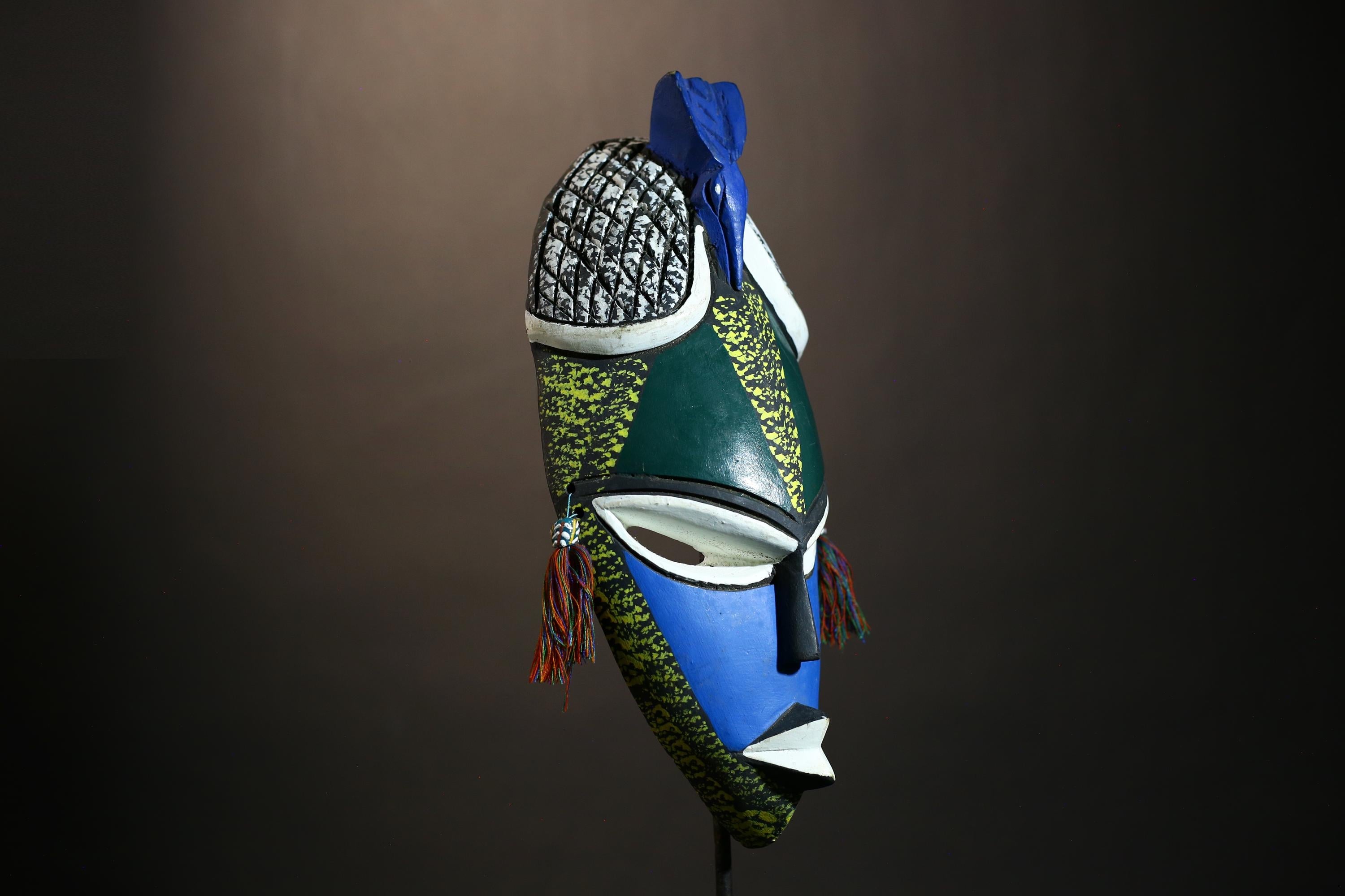 African Mask Vintage Green Decorative Tribal Art | Unique Collectors Item | Handcrafted Face Sculpture for Cultural Home Decor-6123