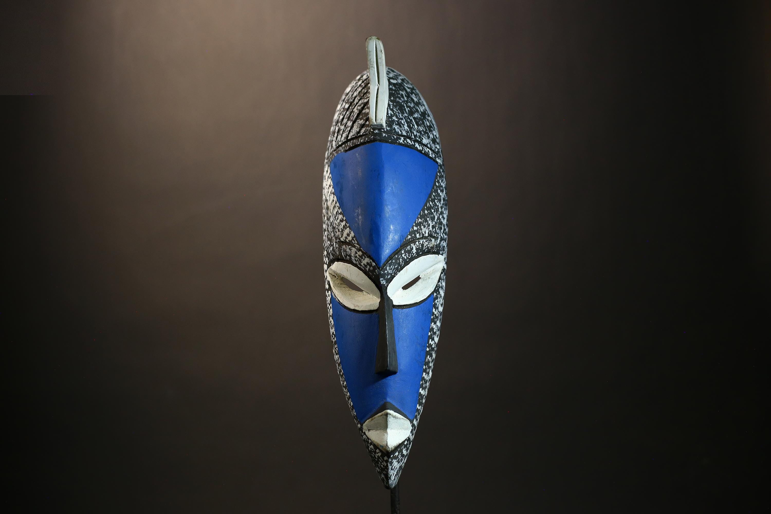 African Mask Art | Special Handmade Traditional Blue White Wooden Decor | Unique Ethnic Wall Sculpture for Cultural Home Decoration-6117