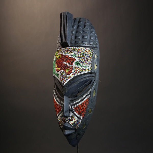 African Mask Ghanaian Colored Carved Wood Ritual Face Decor | Unique Ethnic Art | Traditional Wall Hanging for Home Decor Lovers-9101