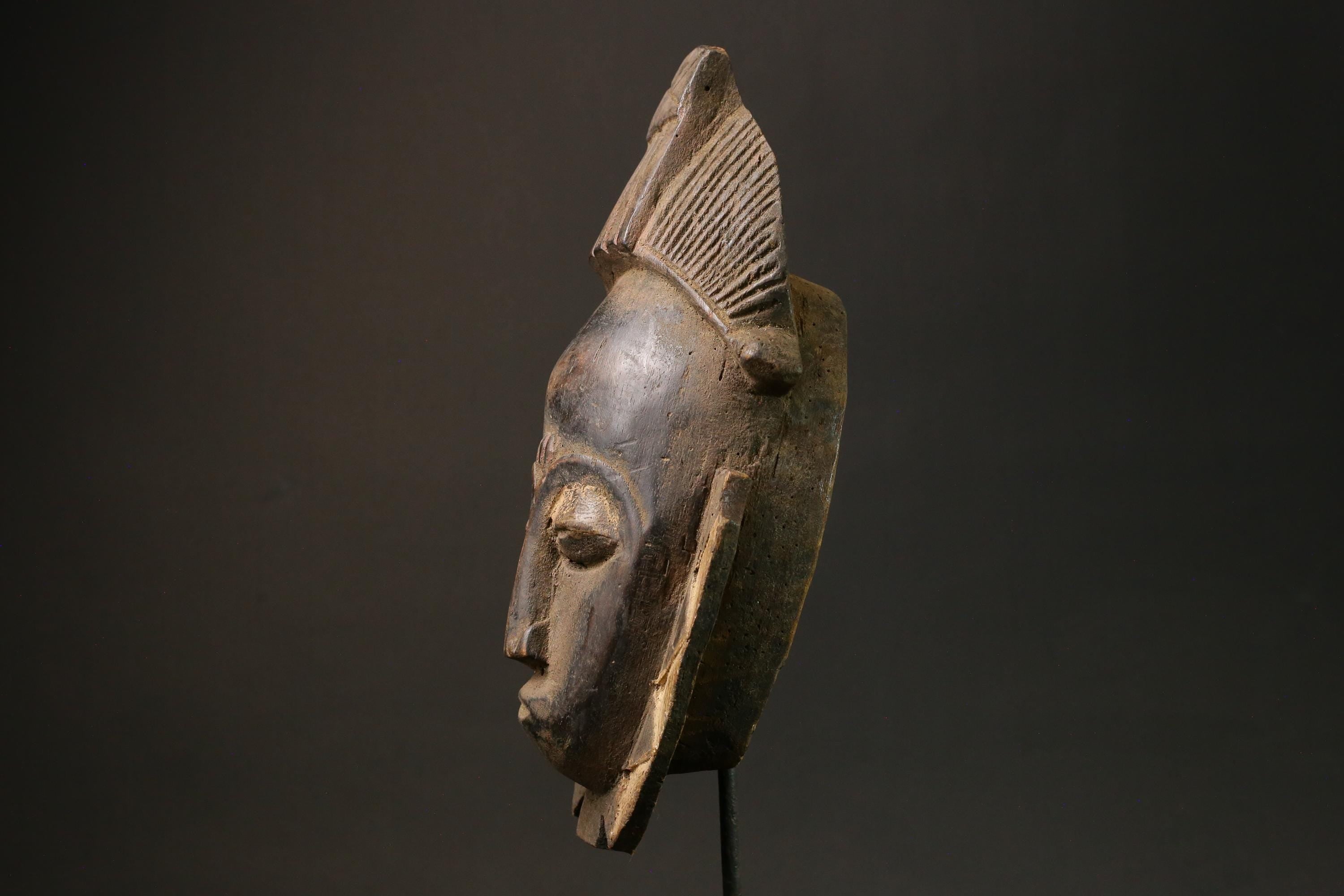 African Vintage Hand Carved Baule Mask | Unique Tribal Art Face Decor Piece | Authentic Wooden Wall Hanging for Home and Collectors-4477