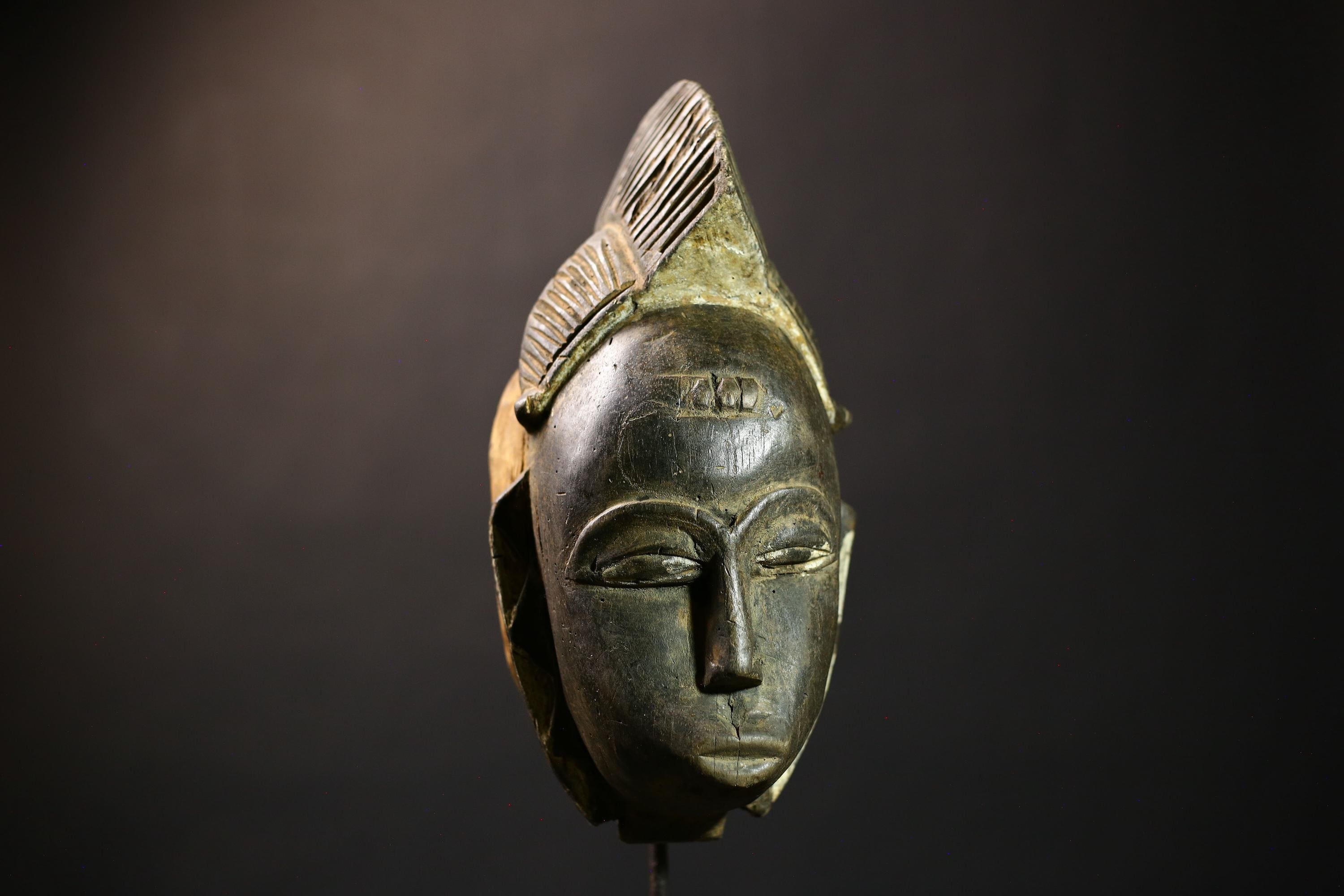 African Baule Mask | Hand Carved Wooden Tribal Art | Unique Face Decor | Cultural Collectible | Ethnic Wall Mask for Home-G1788