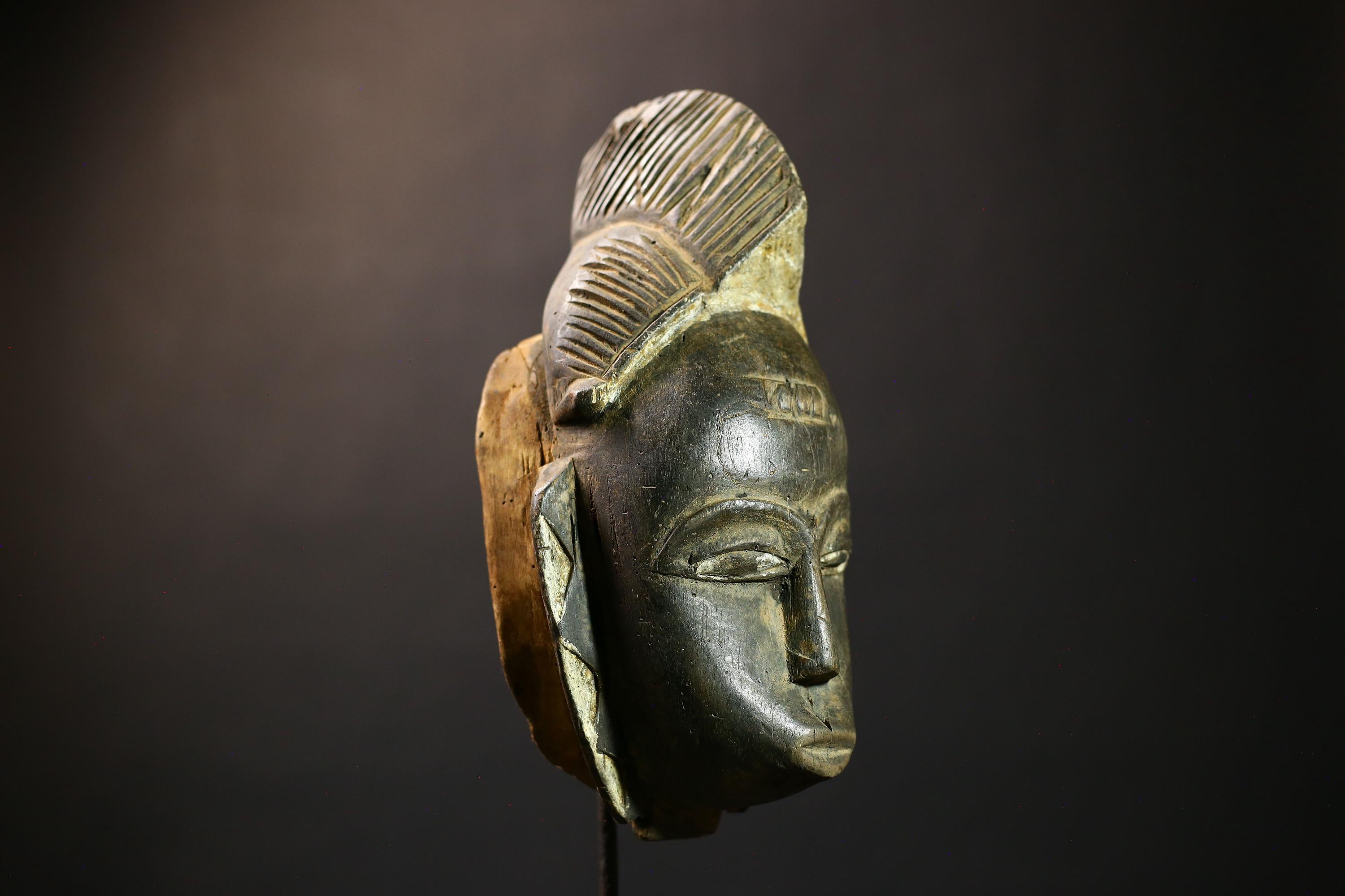 African Baule Mask | Hand Carved Wooden Tribal Art | Unique Face Decor | Cultural Collectible | Ethnic Wall Mask for Home-G1788