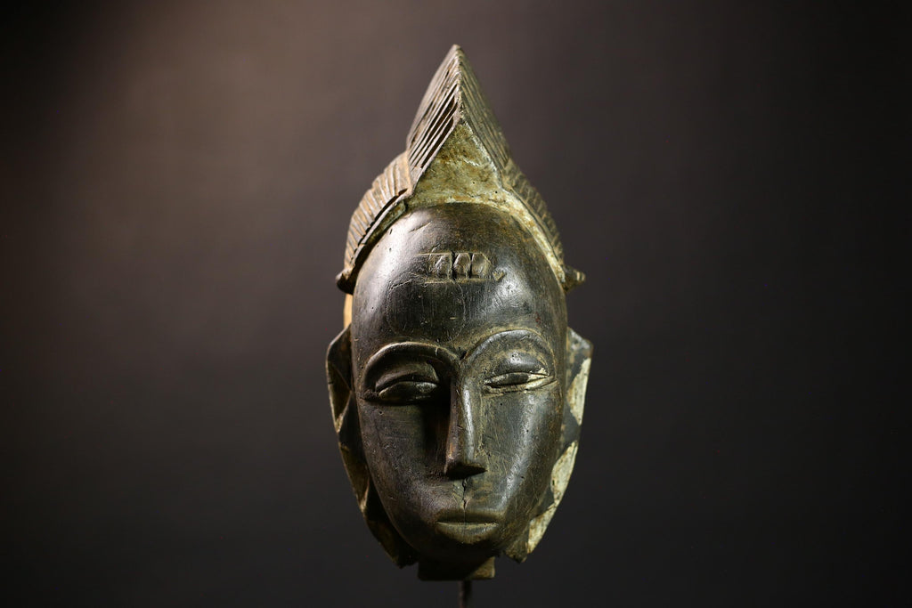 African Baule Mask | Hand Carved Wooden Tribal Art | Unique Face Decor | Cultural Collectible | Ethnic Wall Mask for Home-G1788