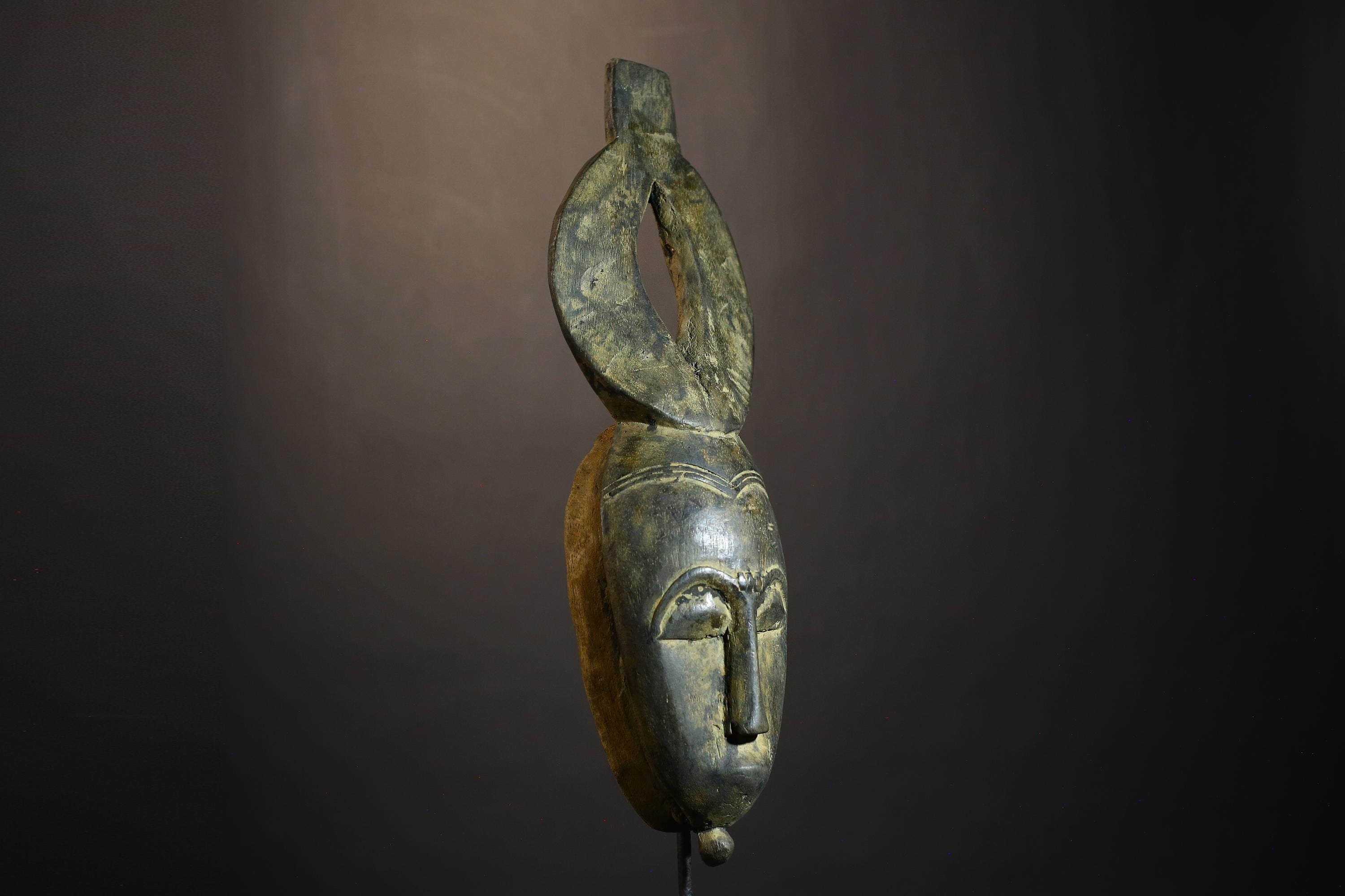 African Mask Baule Antique Wall Hanging Tribal Art Collectible Home Decor | Handmade Wood Mask | African Art | Vintage Decor -G1787