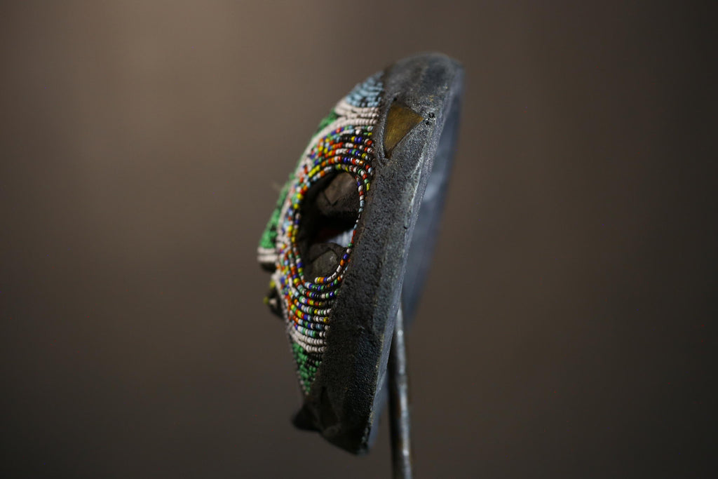 African Recycled Plastic Beaded Ghana Bakota Mask Hand Carved Wall Art | Unique Ethnic Decor | Colorful Cultural Art Piece-7960
