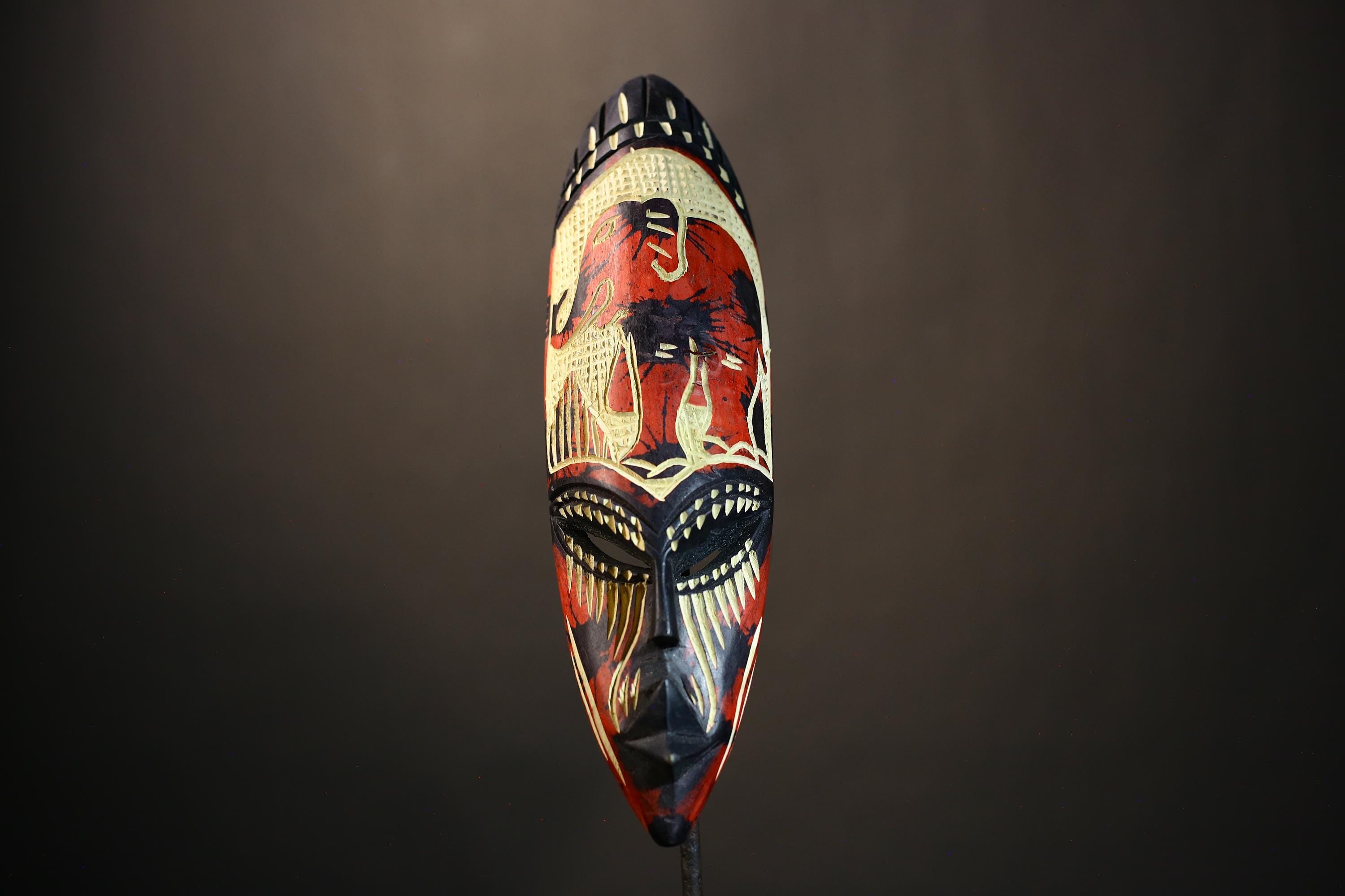 African Hand Carved Neem Mask Wall Art | Unique Decorative Wall Hanging | Tribal Home Decor | Artisan Crafted Cultural Art-7961